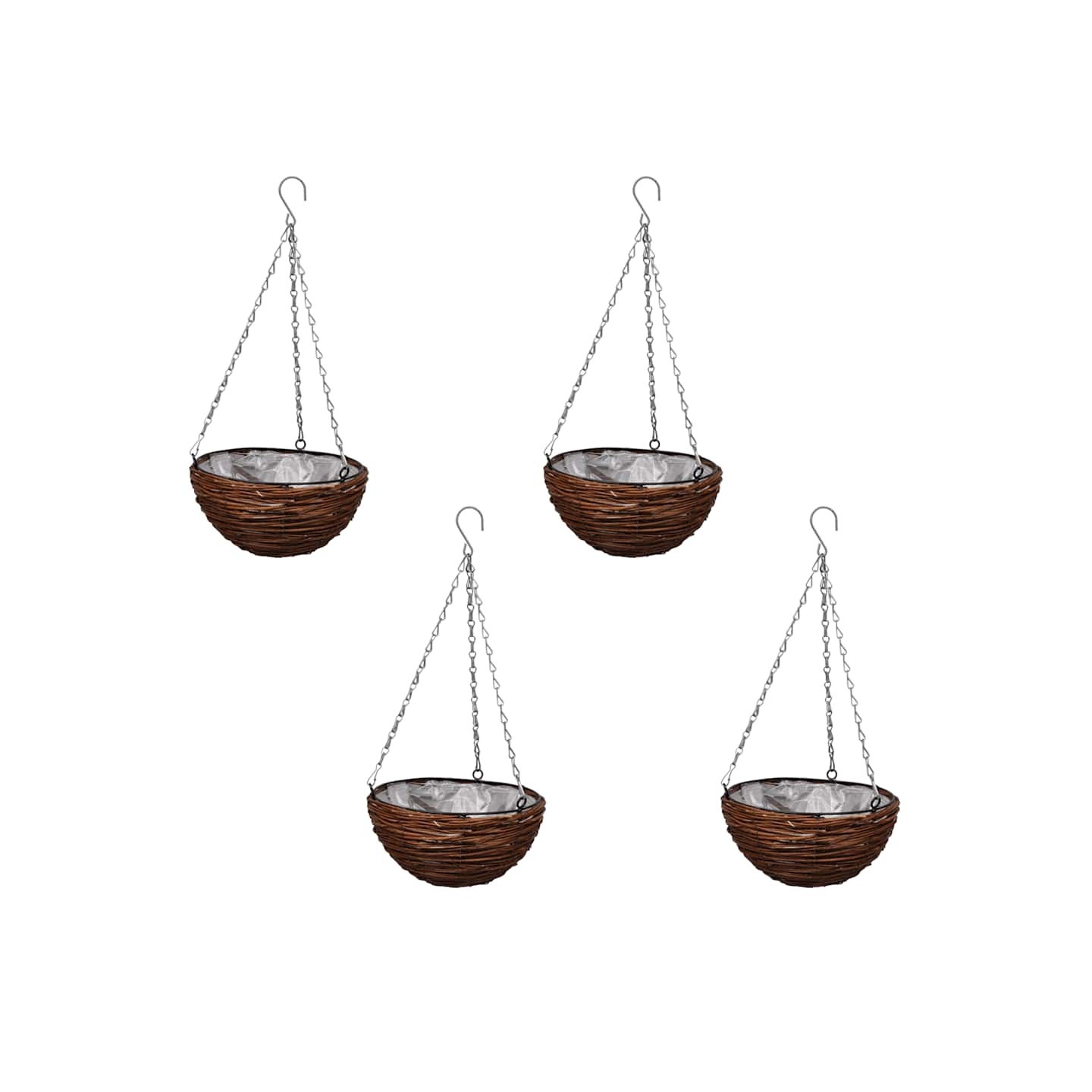 Lot de 4 Paniers Supsendus en Saule avec Fonds et Chaine Pendante