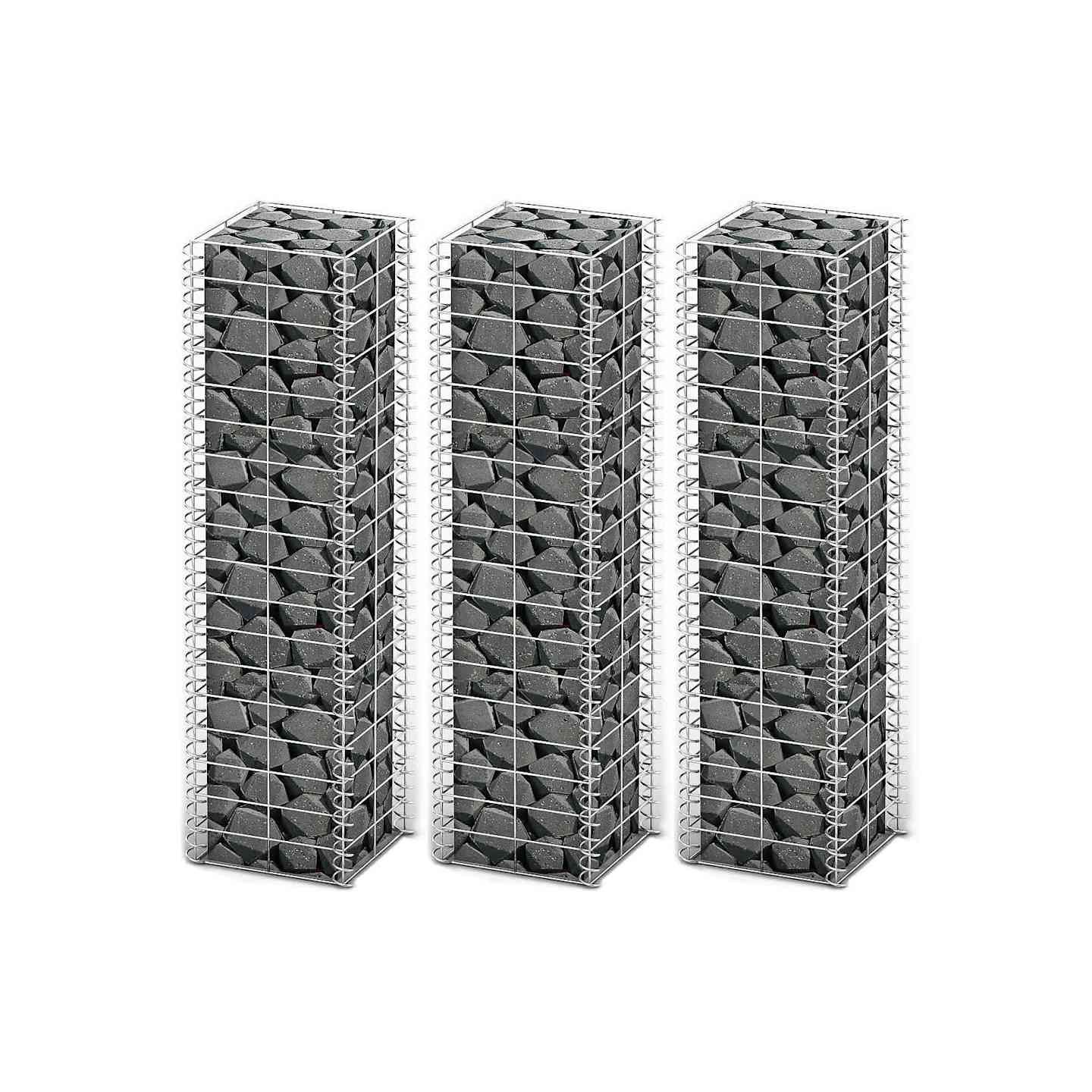 Jeu de panier de gabion 3 pcs Fil galvanisé 25x25x100 cm