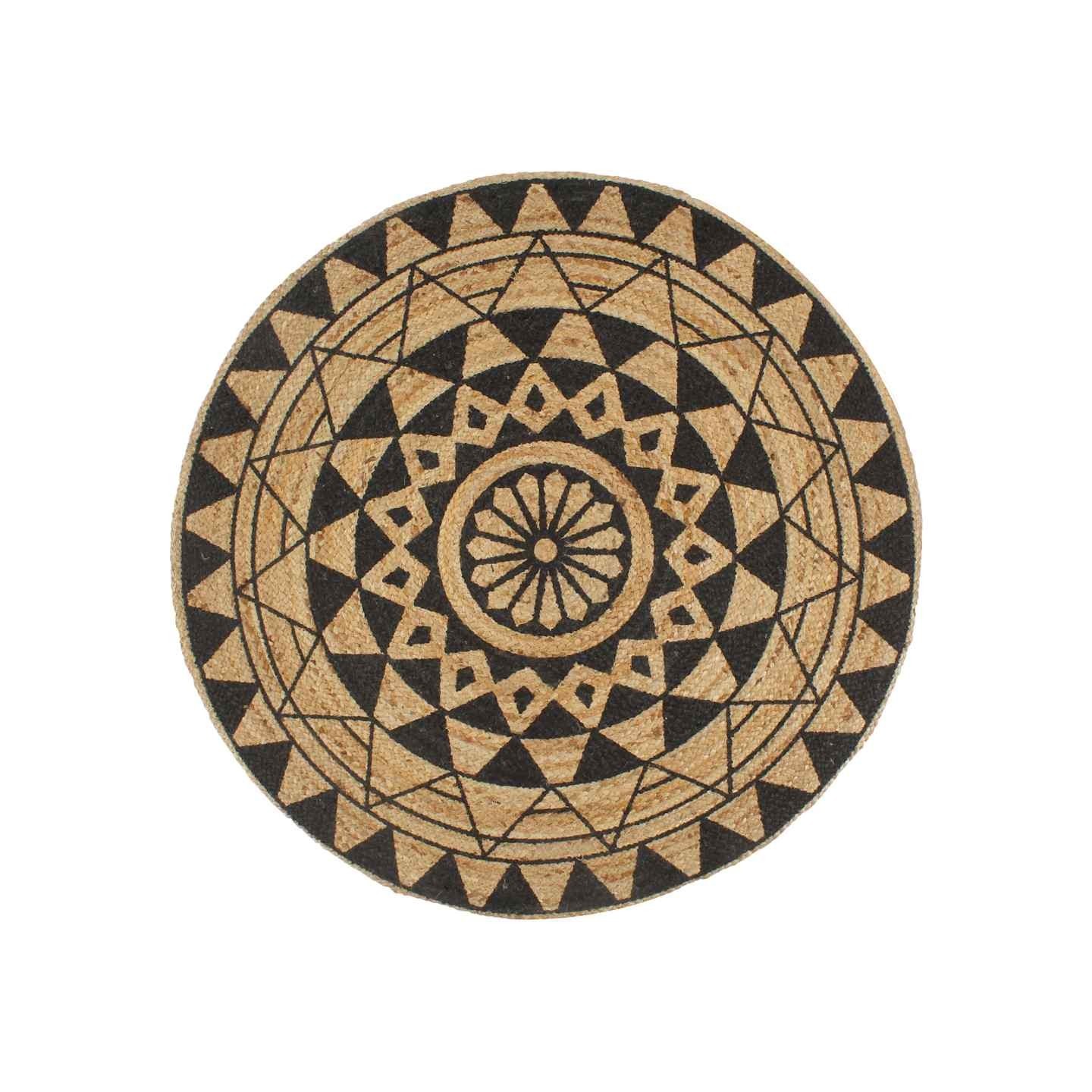 Tapis fait à la main Jute avec imprimé noir 90 cm