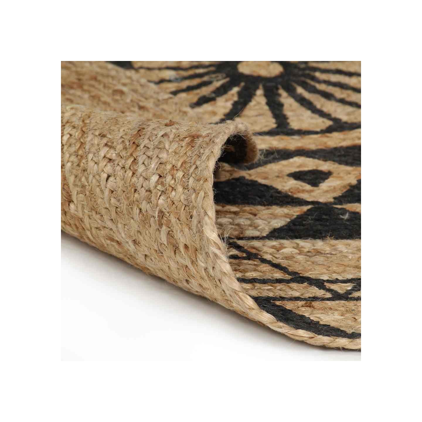 Tapis fait à la main Jute avec imprimé noir 90 cm