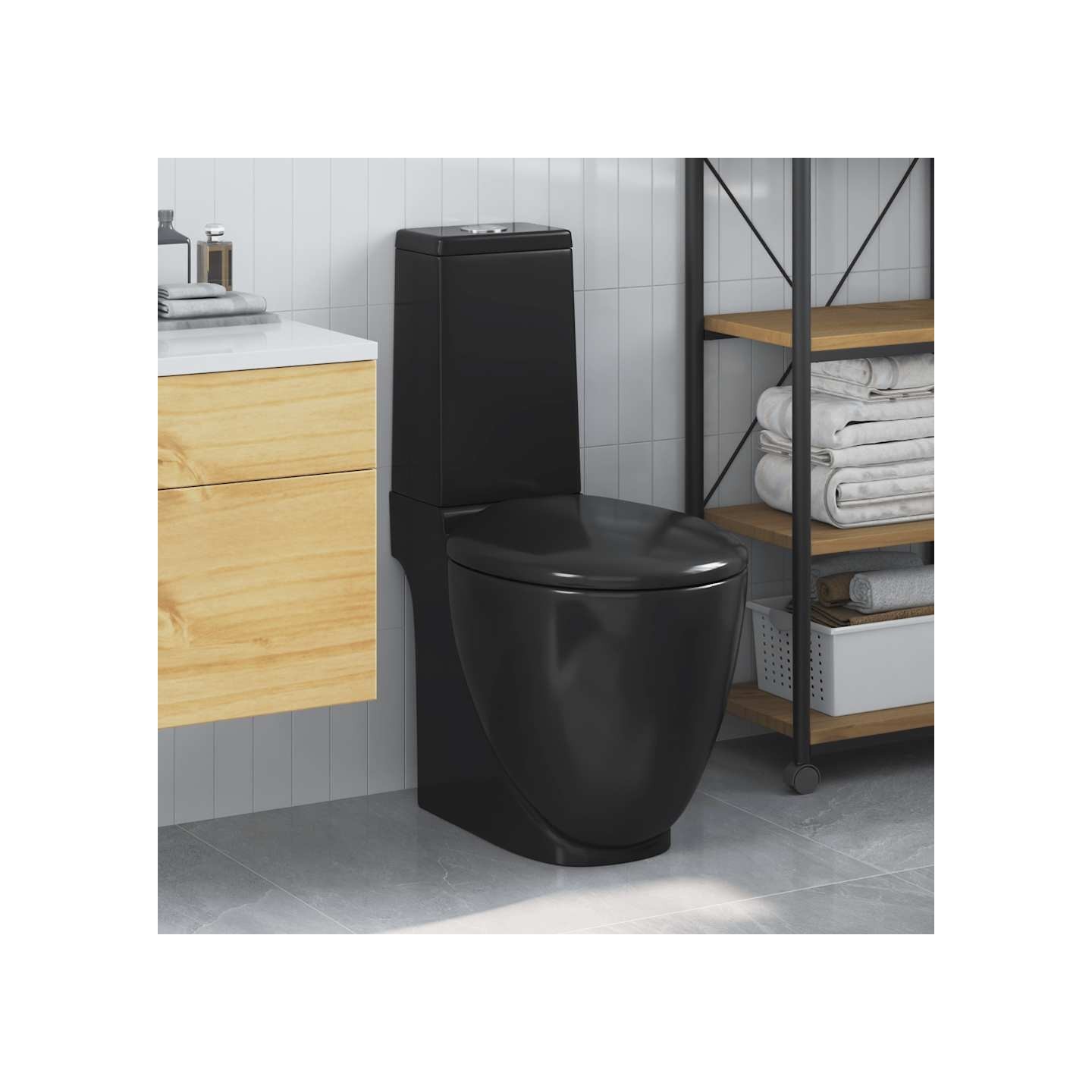 Toilette en céramique ronde écoulement d'eau au fond noir