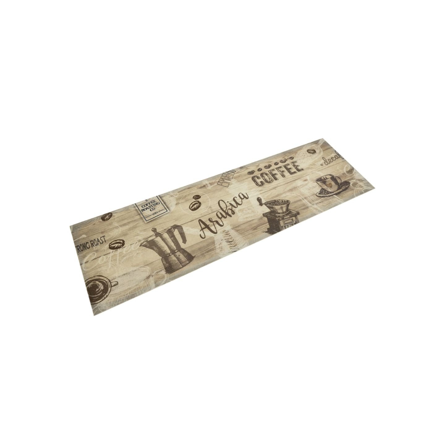 Tapis de cuisine lavable imprimé café marron 45x150 cm velours