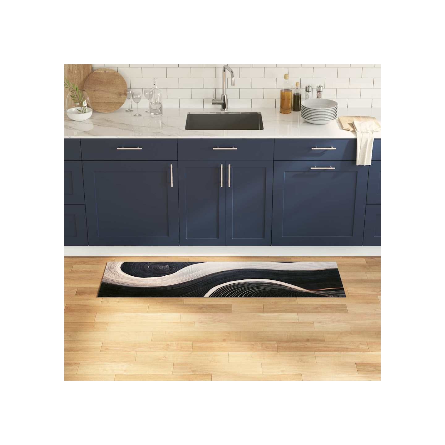 Tapis de Cuisine Noir 150 x 45 cm Velours