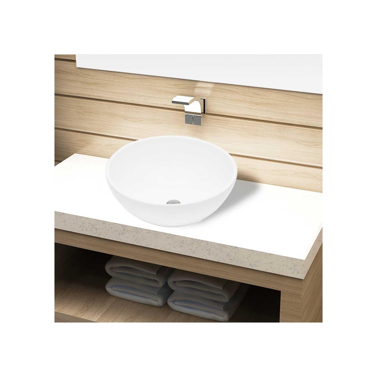 Lavabo de salle de bain Céramique Rond Blanc