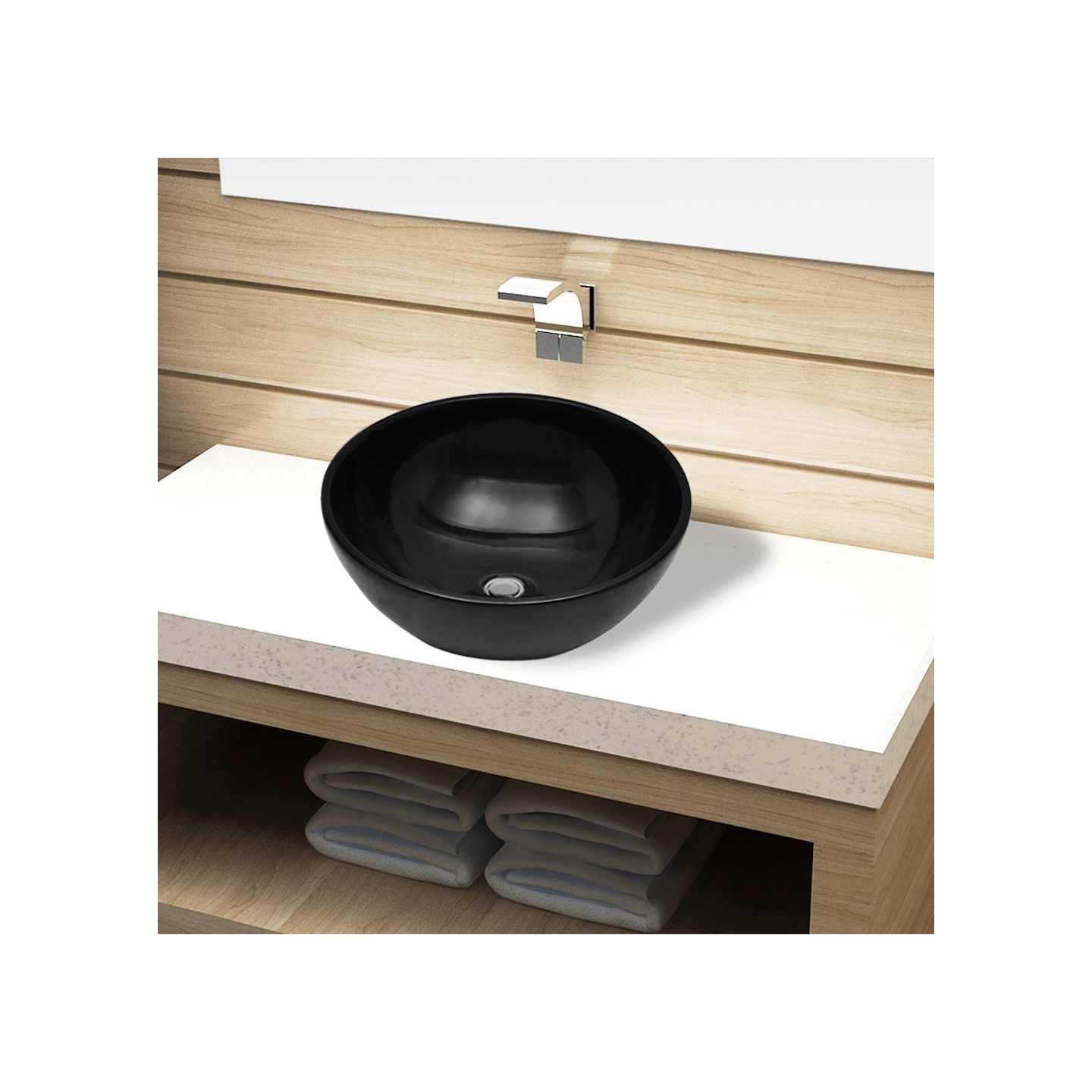 Bassin d'évier rond céramique Noir pour salle de bain