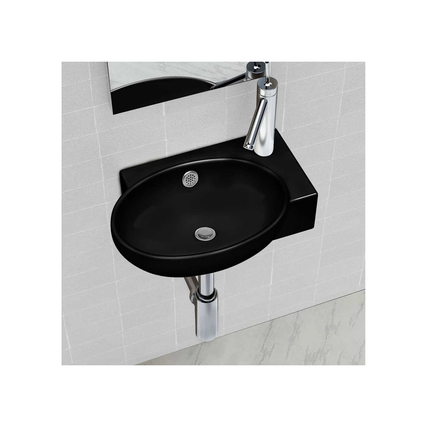 Vasque à trou de trop-plein/robinet céramique pour salle de bain noir
