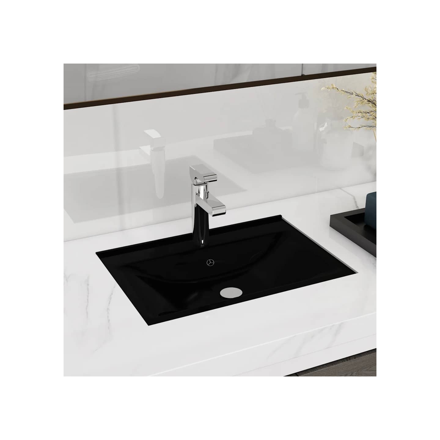 Vasque à trou de trop-plein/robinet noir céramique pour salle de bain