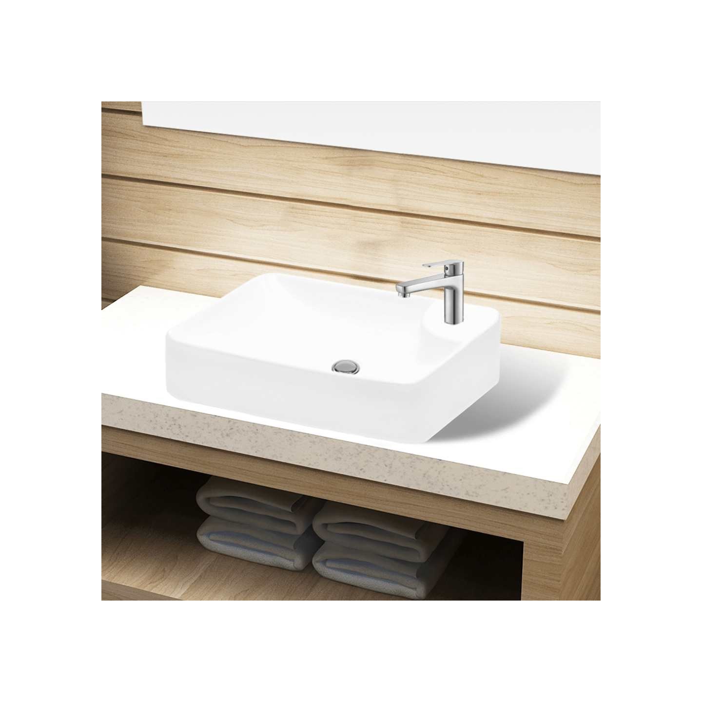 Lavabo à trou pour robinet céramique Blanc pour salle de bain