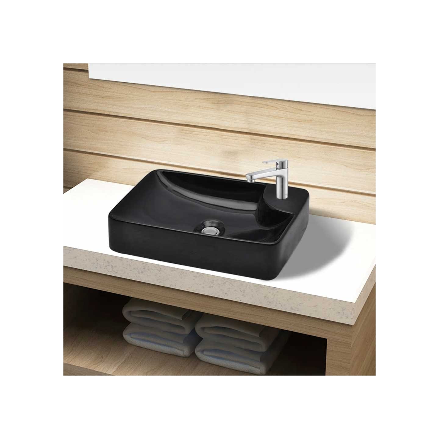 Vasque à trou pour robinet céramique Noir pour salle de bain