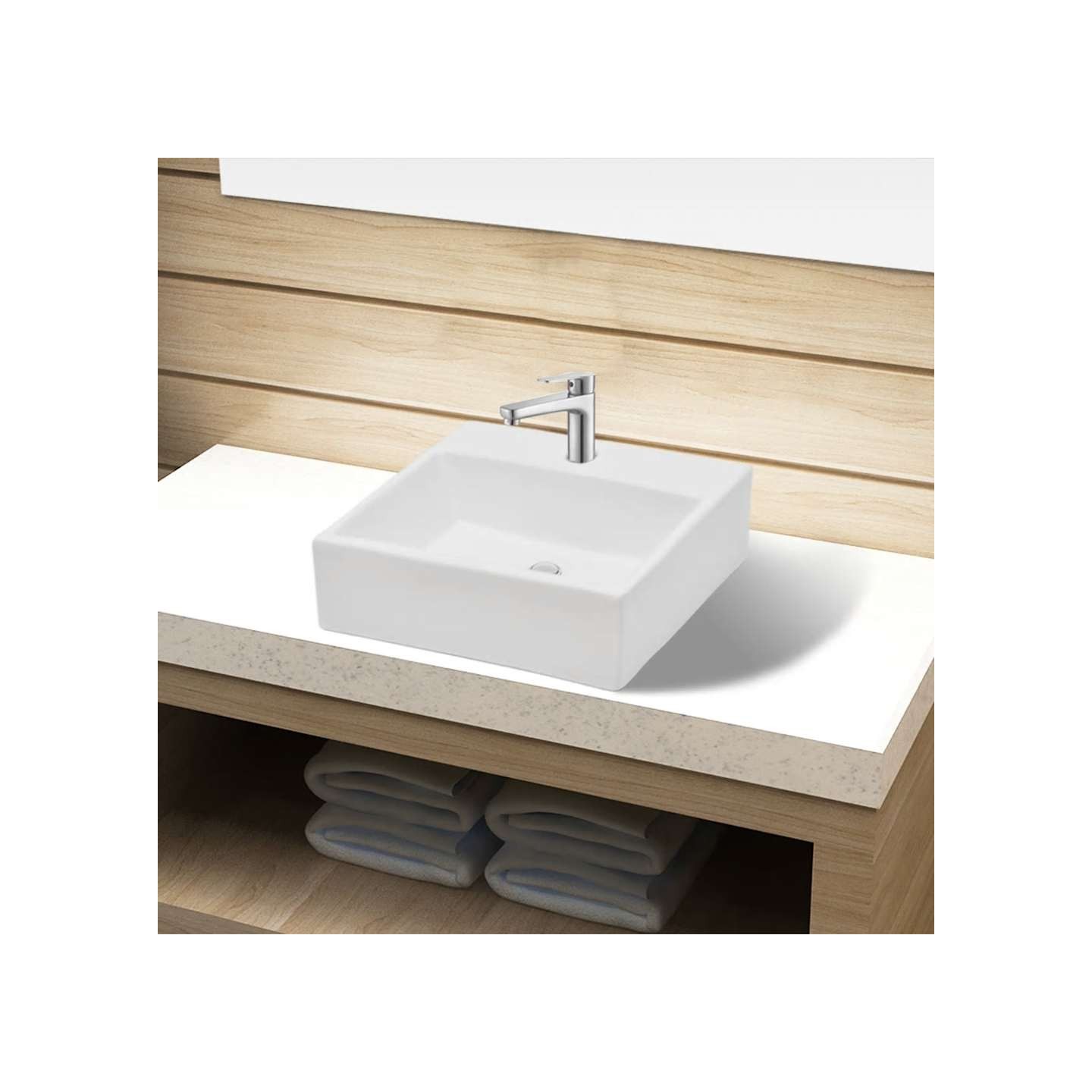Lavabo carré à trou pour robinet Céramique Blanc