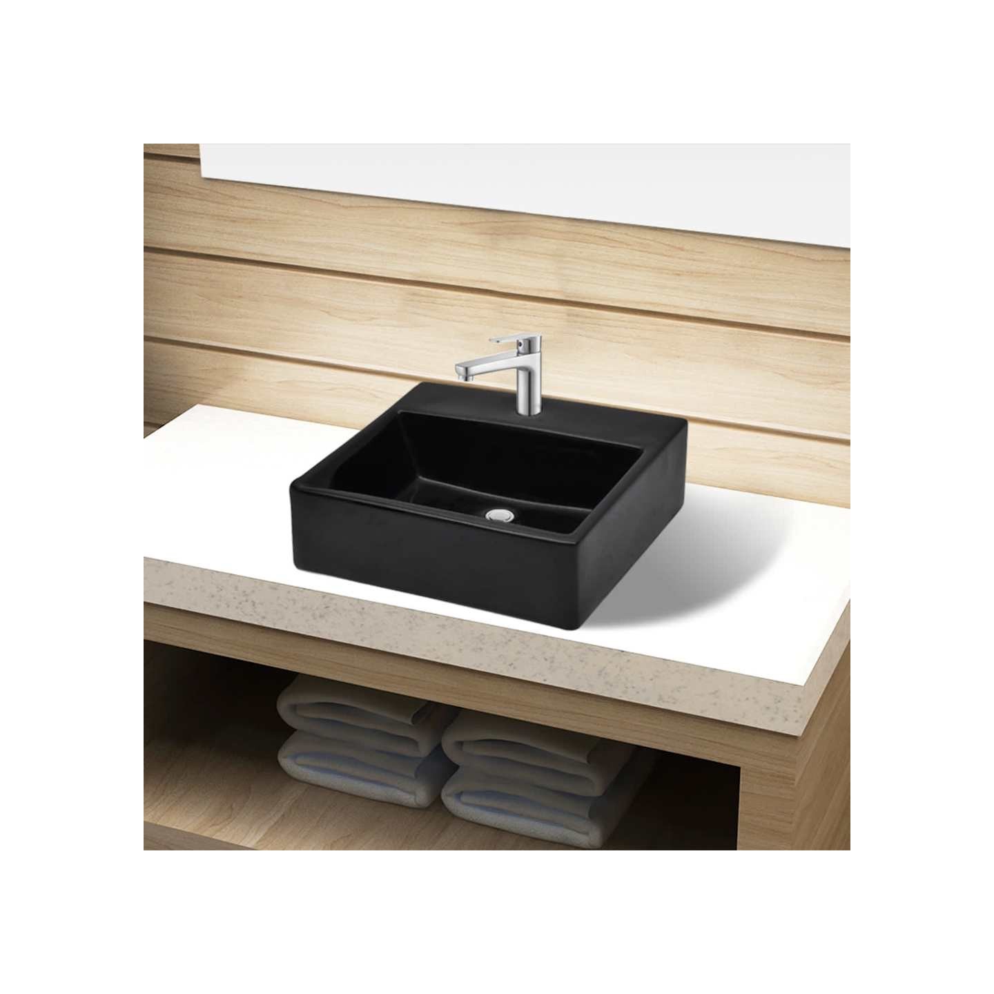 Vasque rectangulaire à trou Noir en céramique pour salle de bain