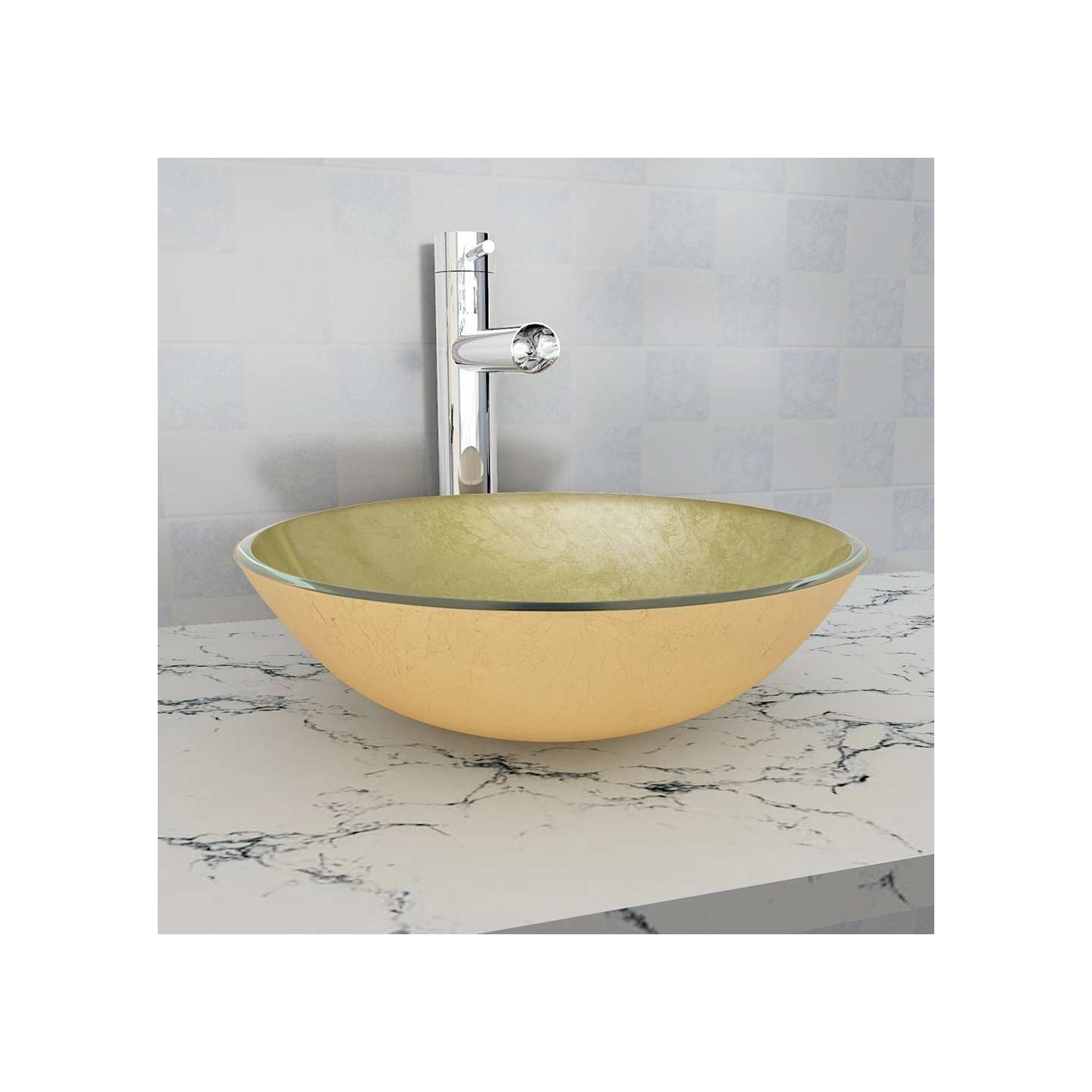 Lavabo Verre trempé 42 cm Doré