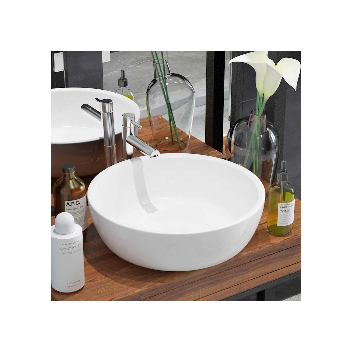Lavabo ronde Céramique Blanc 42 x 12 cm