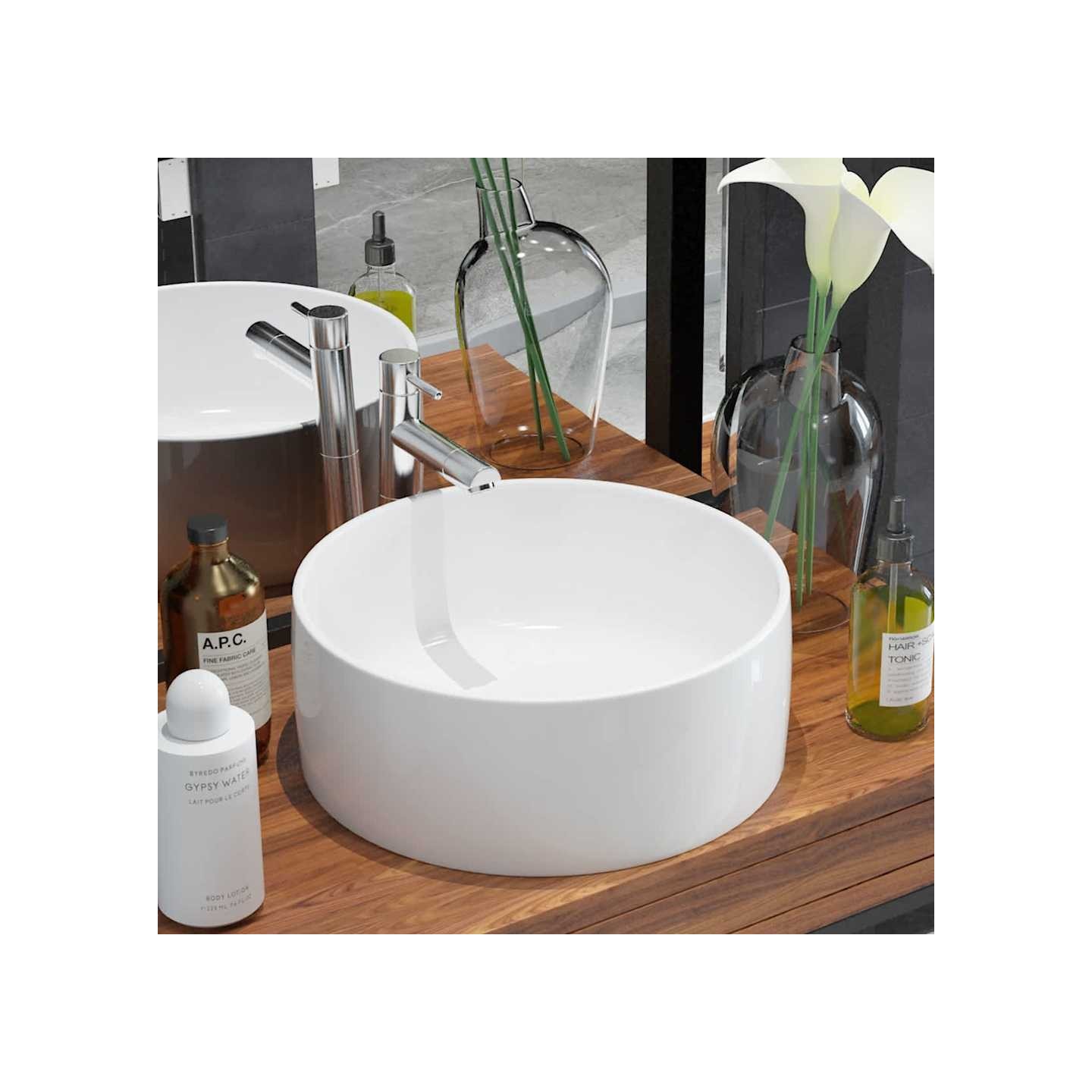 Lavabo ronde Céramique Blanc 40 x 15 cm