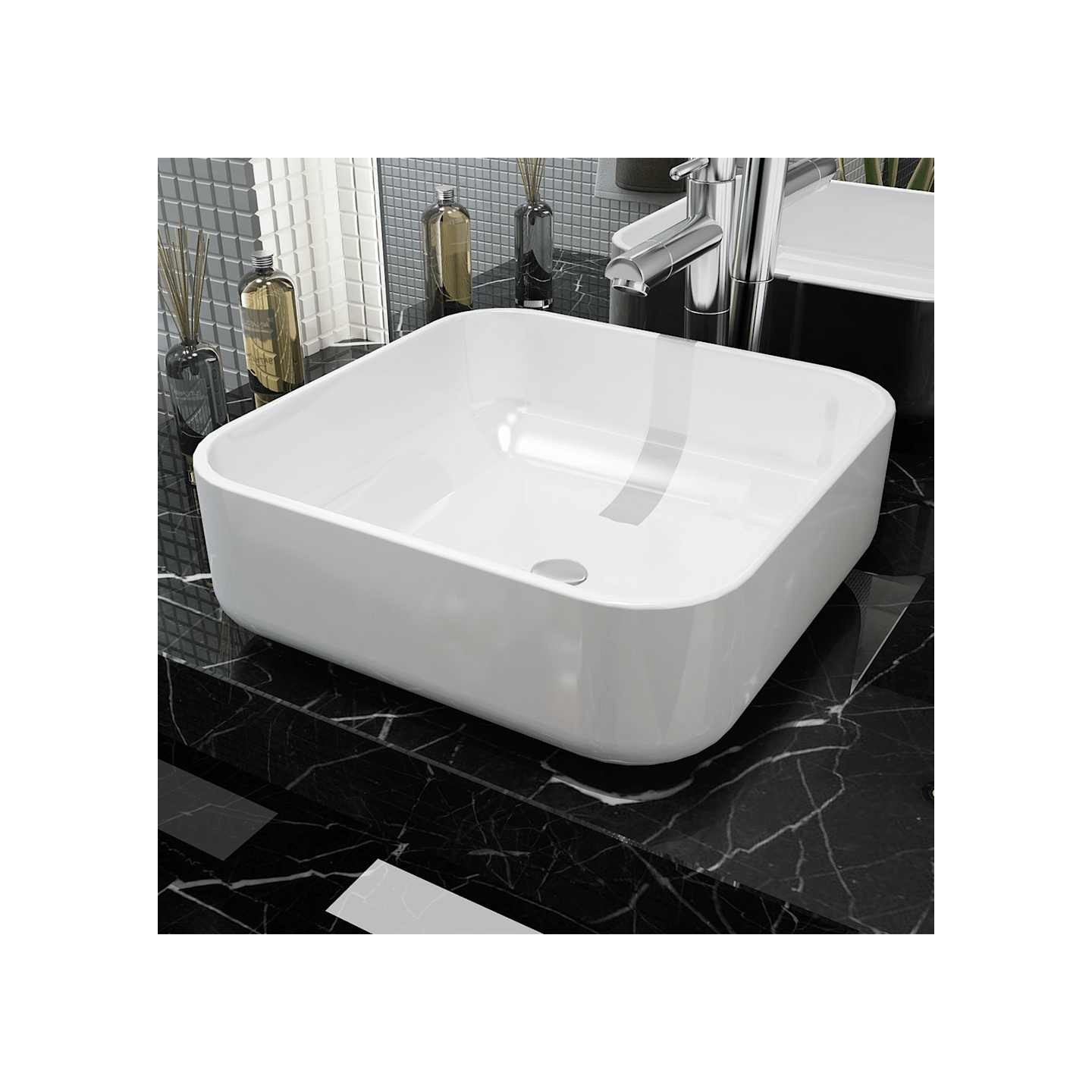 Lavabo carré Céramique Blanc 39x39x13,5 cm