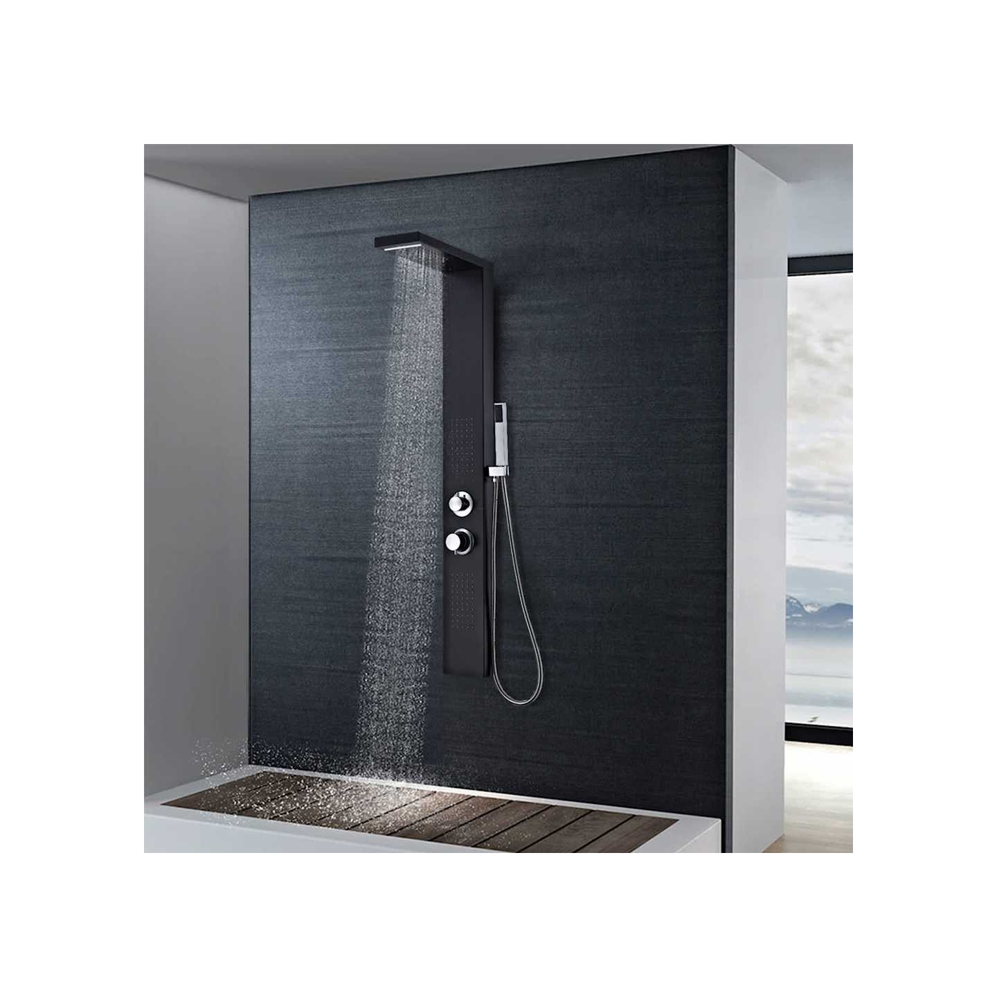 Système de panneau de douche Aluminium Mat Noir