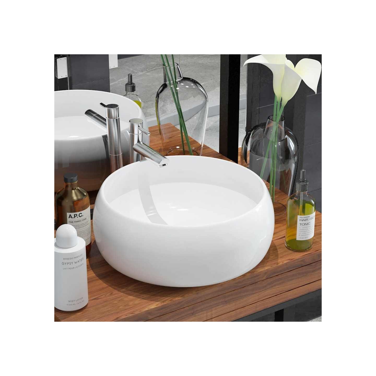 Lavabo ronde Céramique Blanc 40 x 15 cm