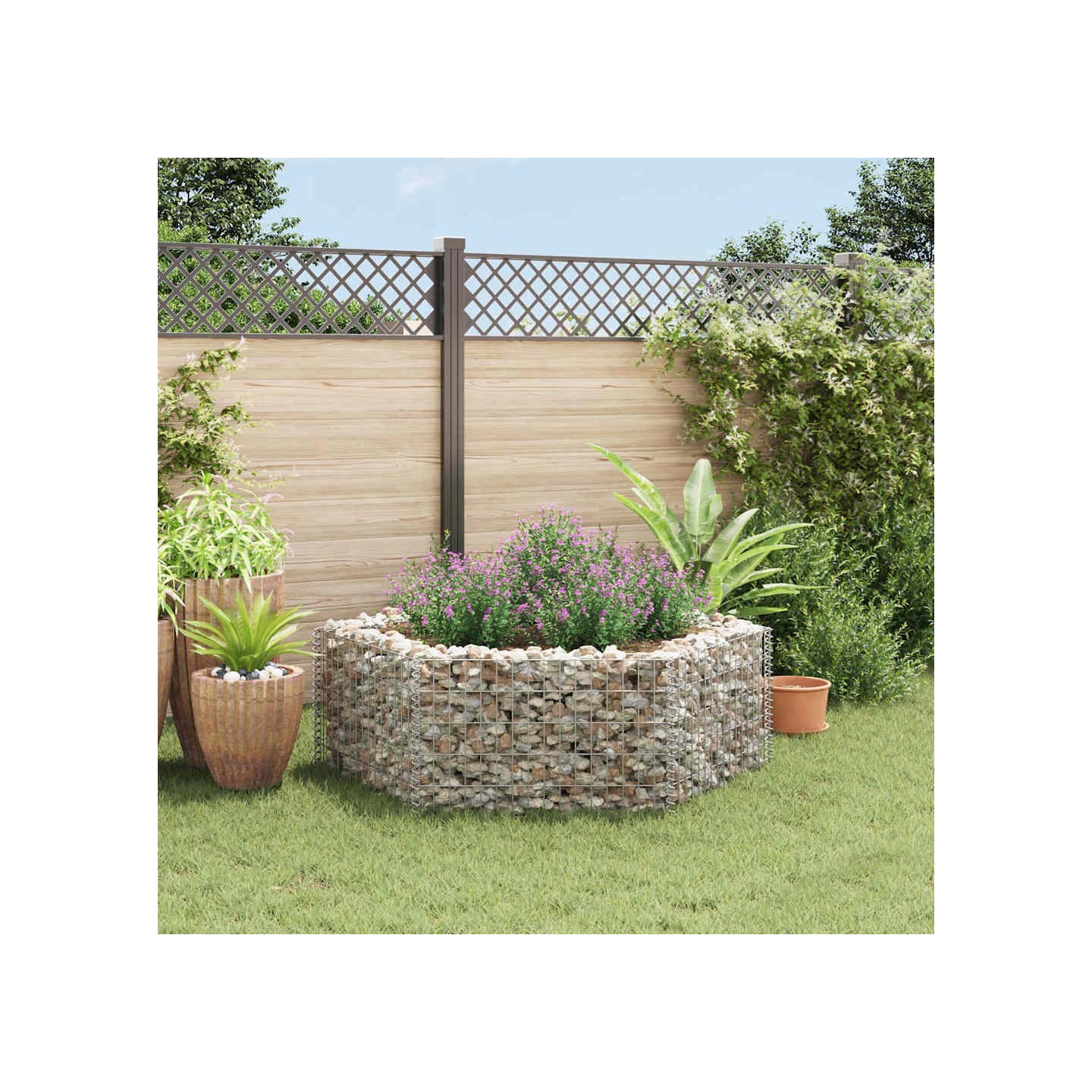Lit surélevé à gabion hexagonale 160x140x50 cm