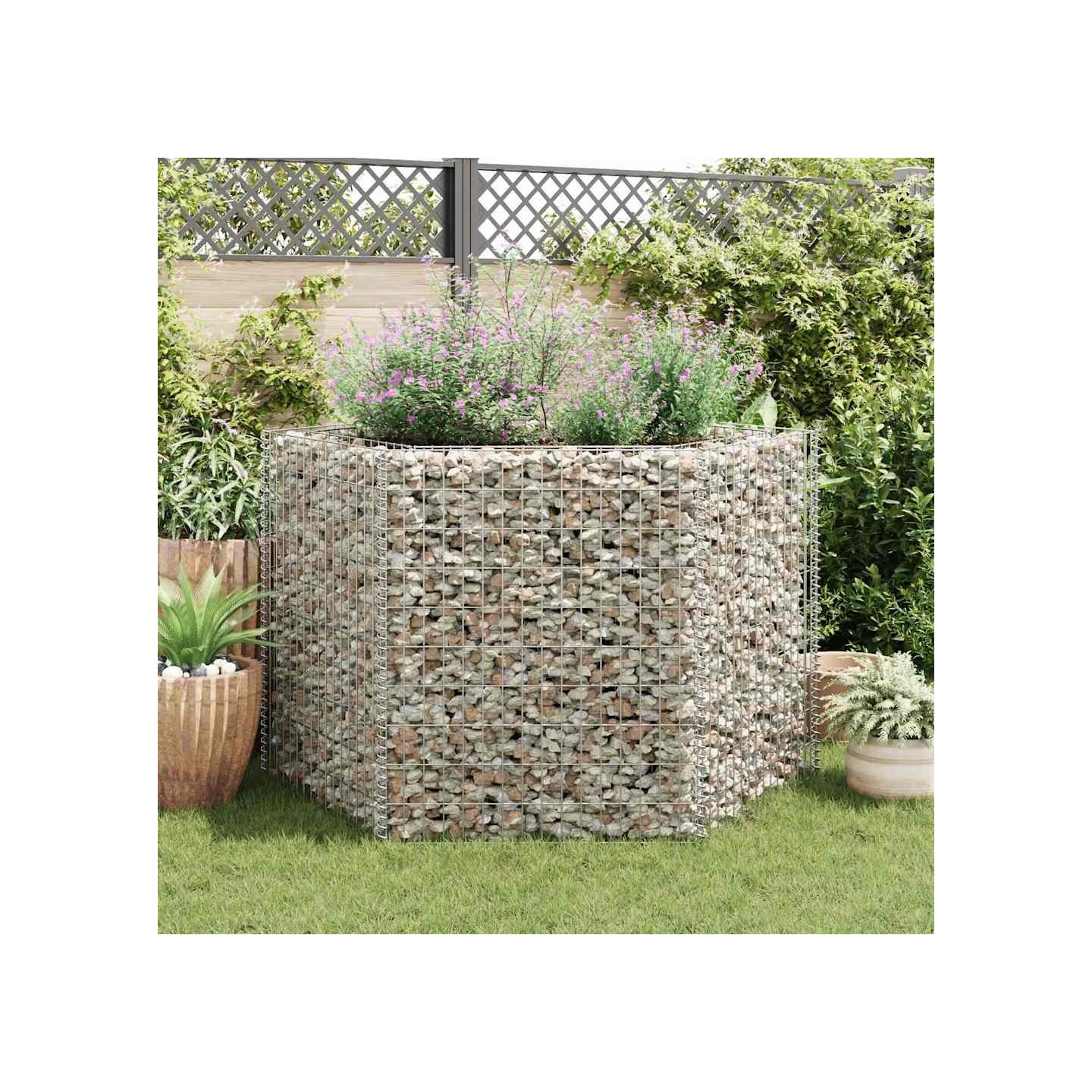 Lit surélevé à gabion hexagonale 160x140x100 cm