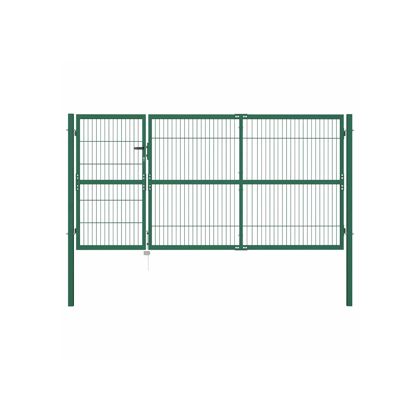 Portail de jardin avec poteaux 350 x 140 cm, acier vert