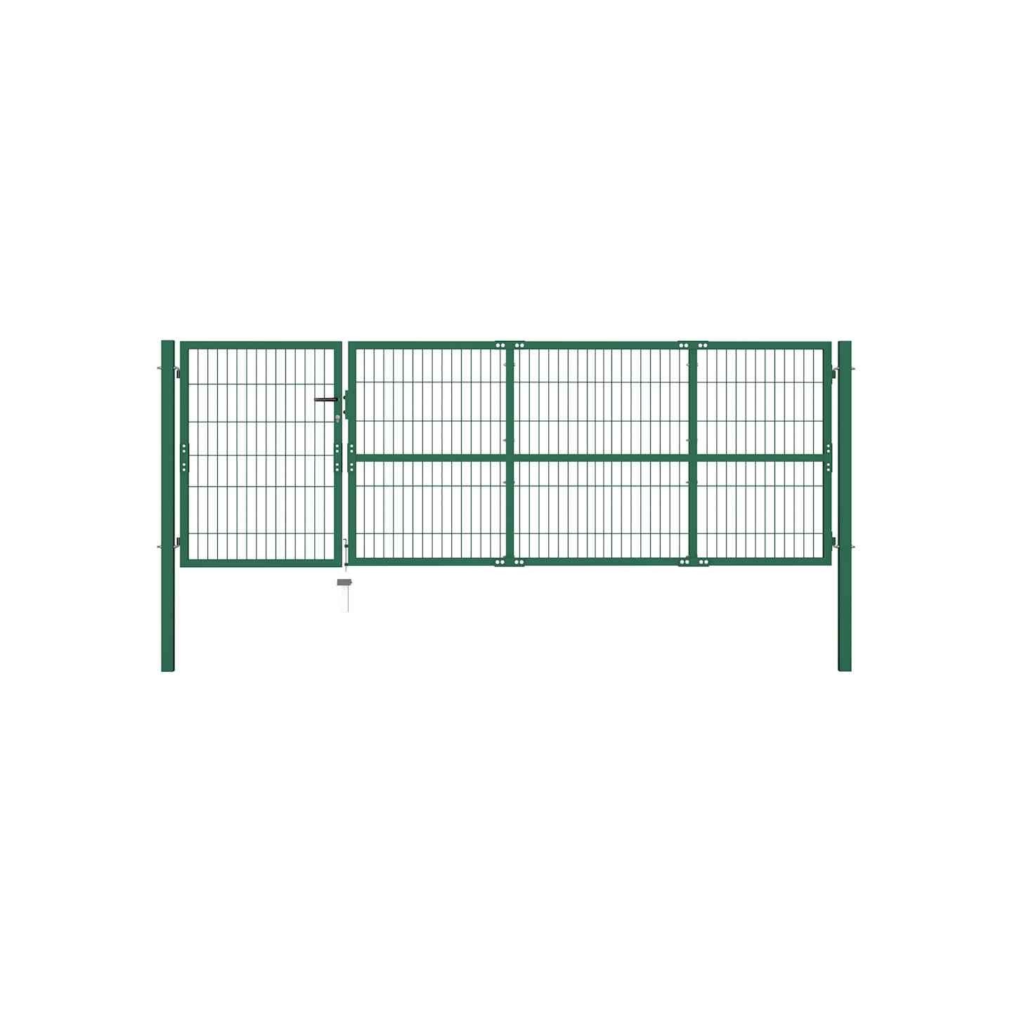 Portail de jardin avec poteaux 350 x 100 cm, acier vert