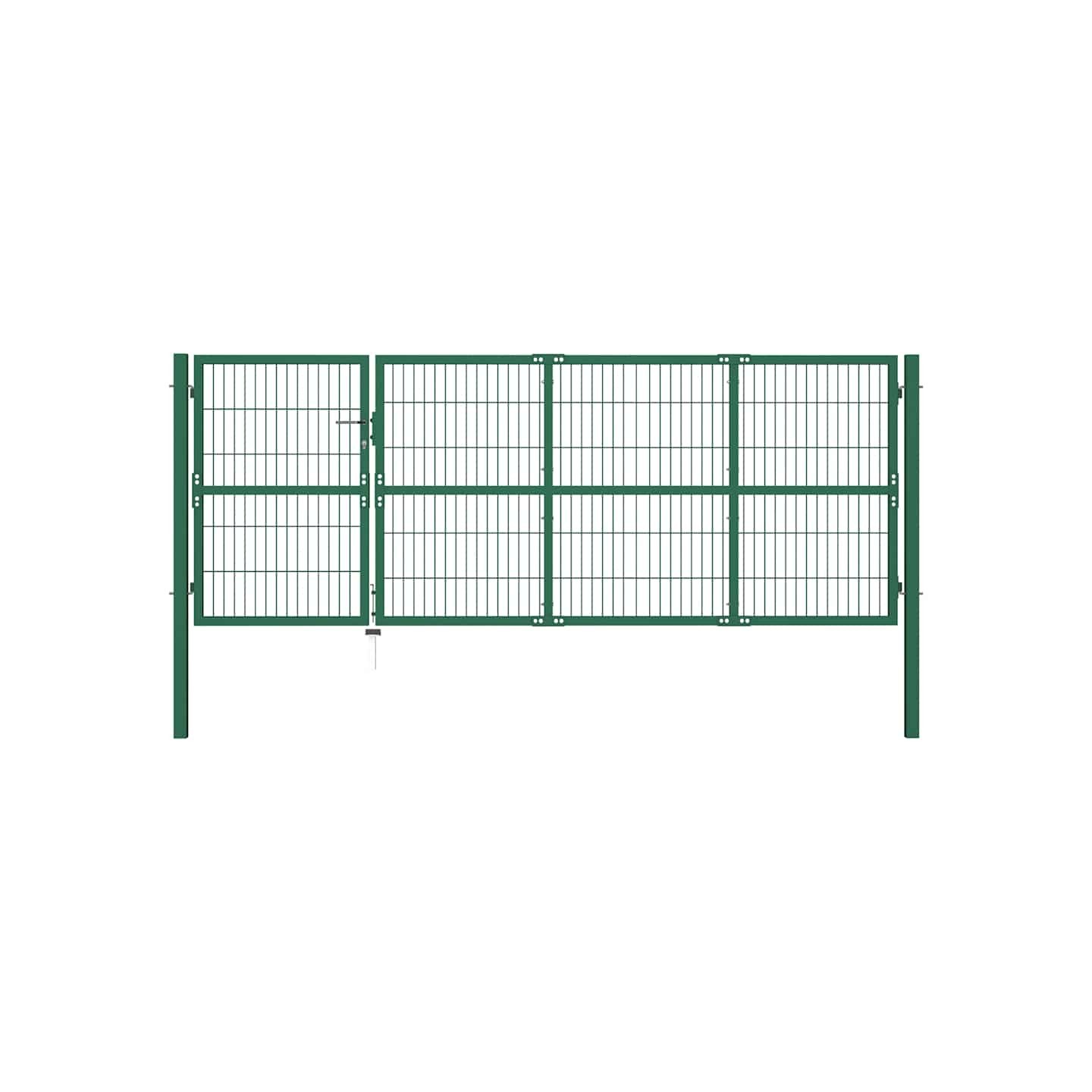 Portail de jardin avec poteaux 350 x 120 cm, acier vert