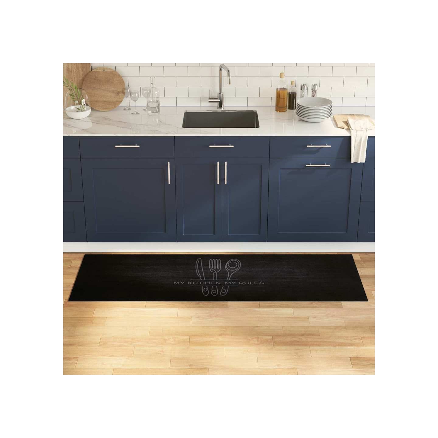 Tapis de Cuisine Noir 180 x 60 cm 100% Polyamide Lavable