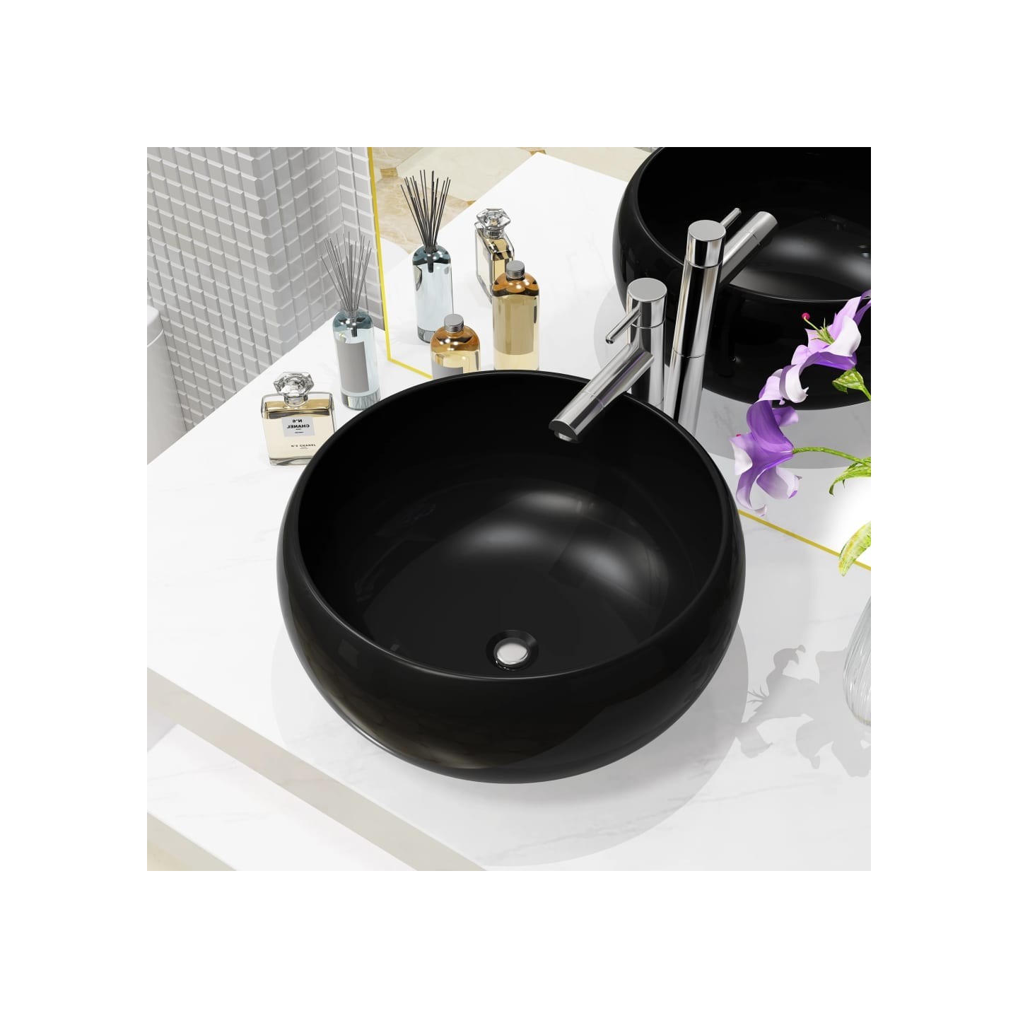 Lavabo rond Céramique Noir 40 x 15 cm