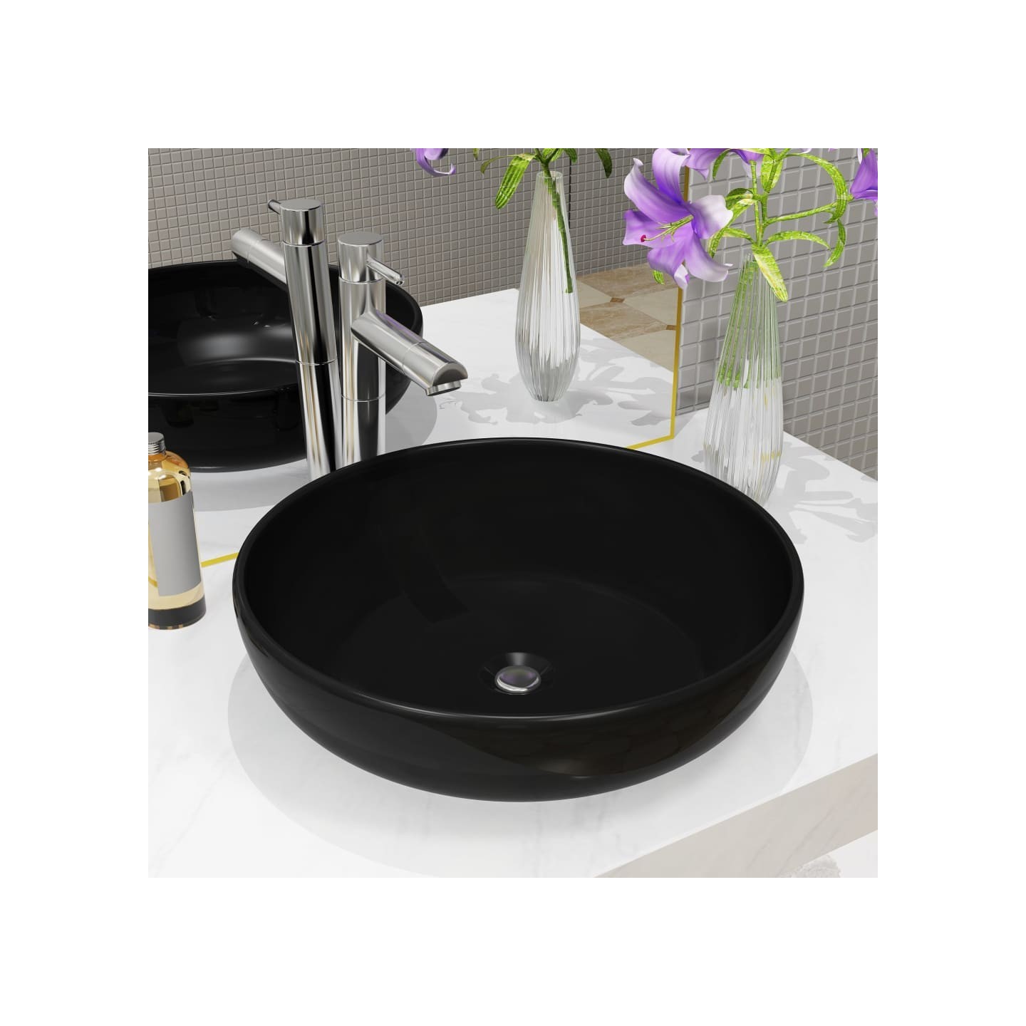 Lavabo rond céramique noir 42x12 cm