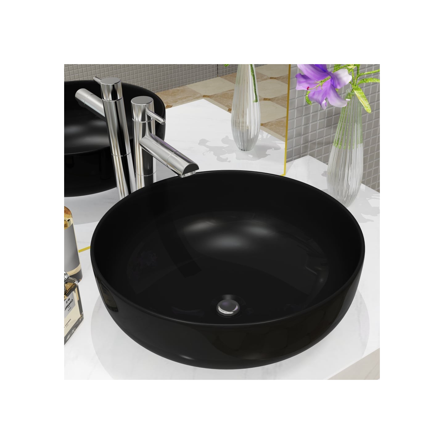 Lavabo rond Céramique Noir 41,5 x 13,5 cm