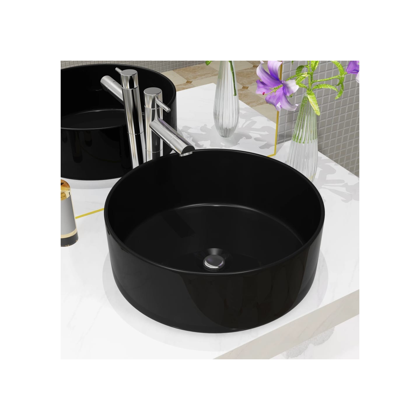 Lavabo rond Céramique Noir 40 x 15 cm