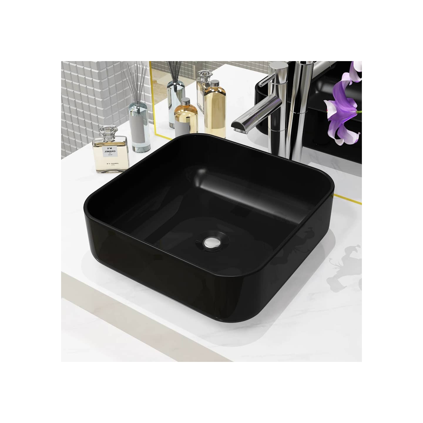 Lavabo carré Céramique Noir 38 x 38 x 13,5 cm