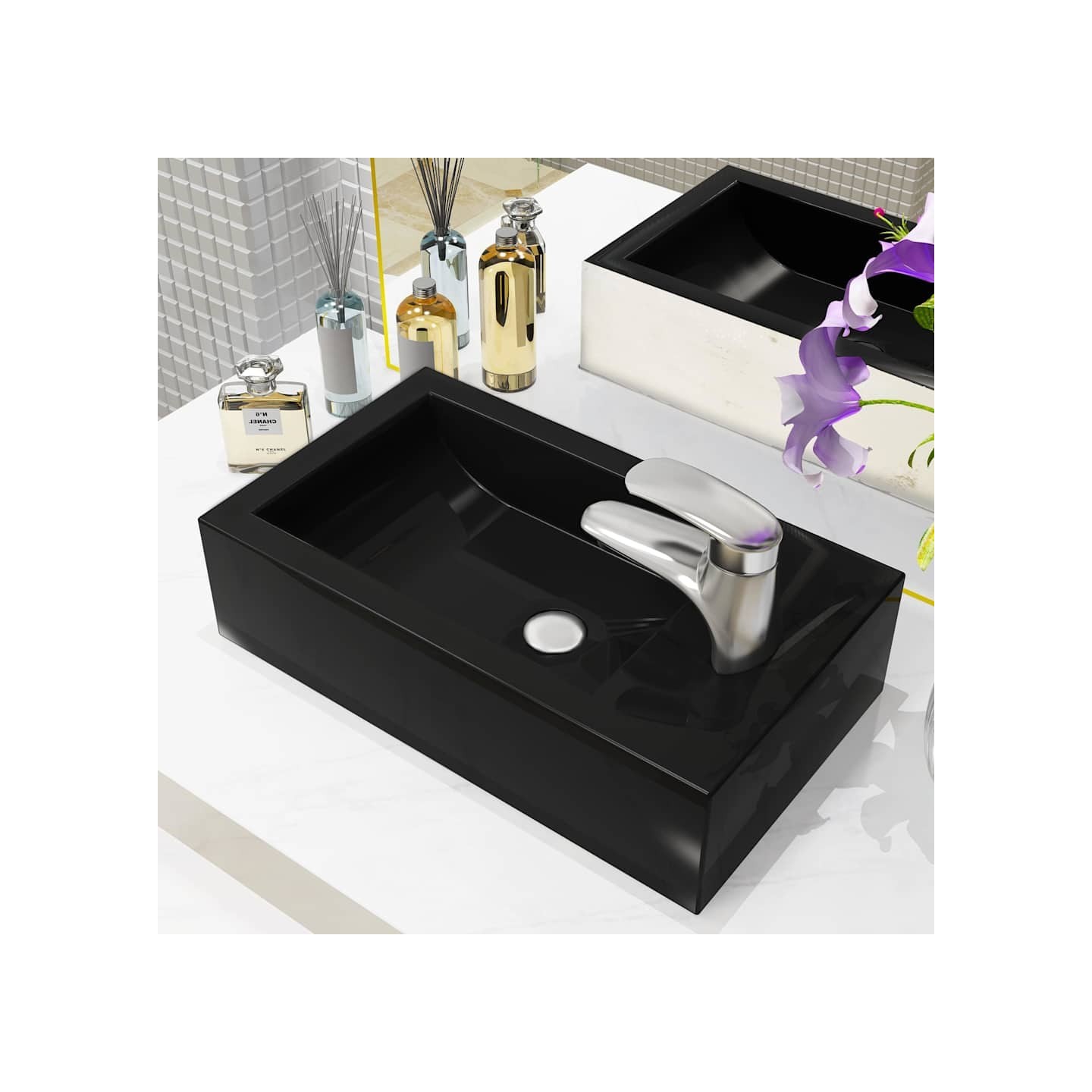 Vasque avec trou de robinet Céramique Noir 46 x 25,5 x 12 cm