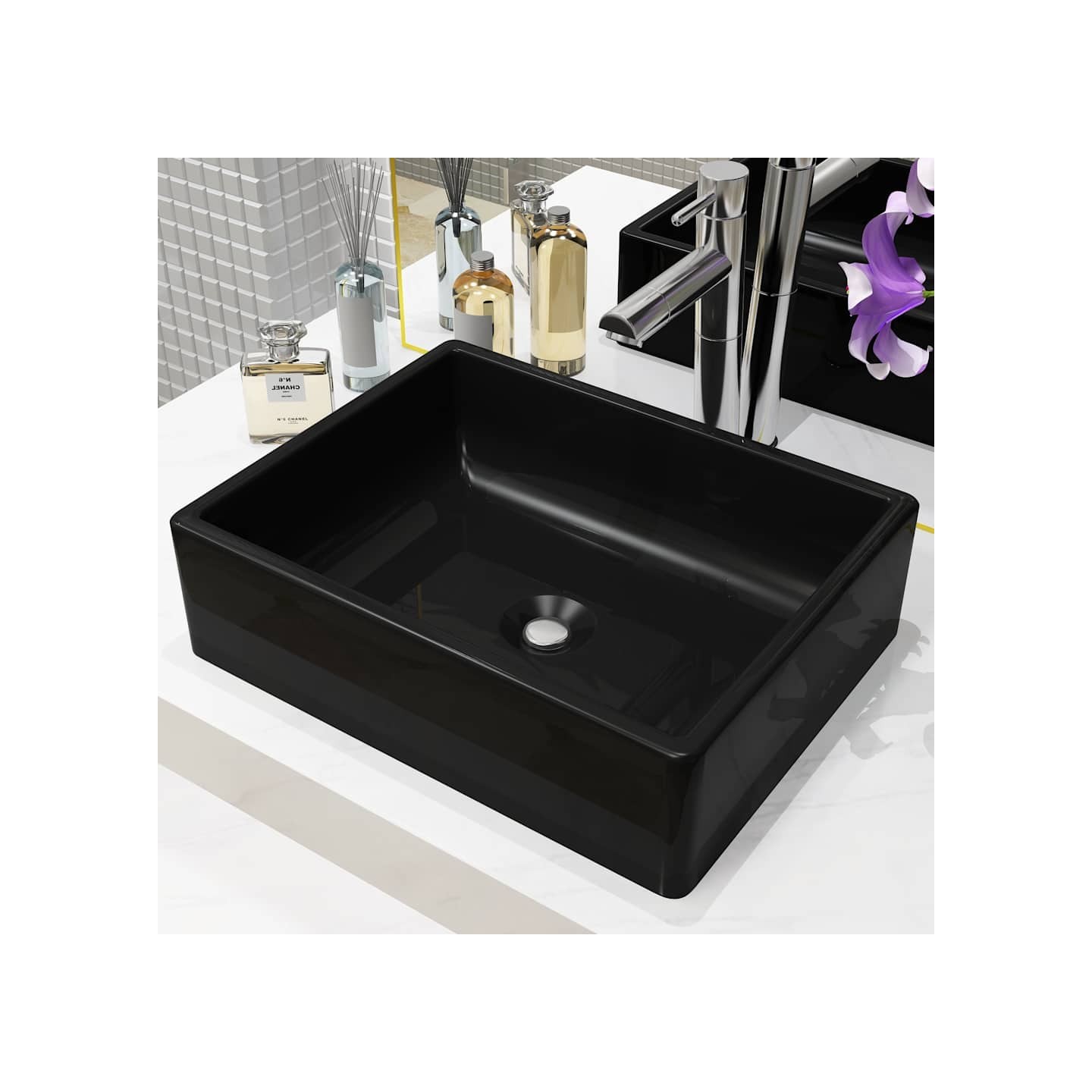 Lavabo Céramique Rectangulaire Noir 41 x 30 x 12 cm