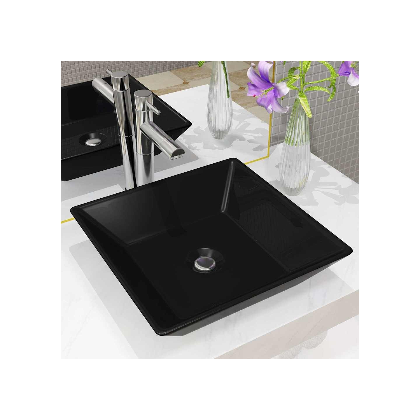 Lavabo Céramique carré Noir 41,5 x 41,5 x 12 cm