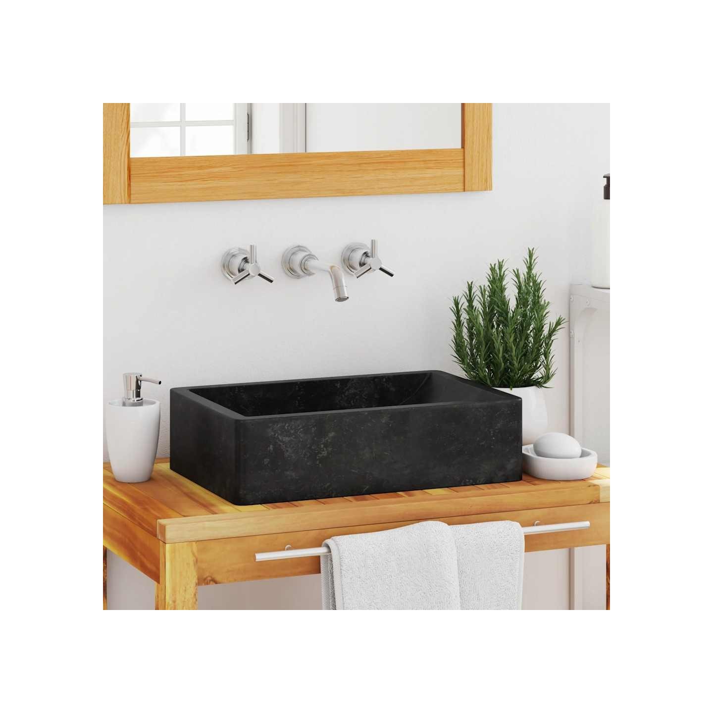 Lavabo 45x30x12 cm marbre noir brillant