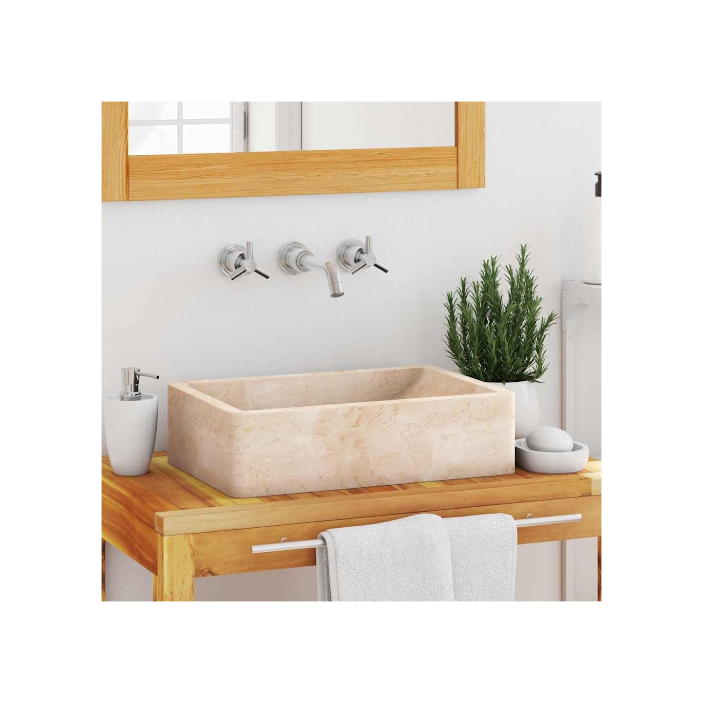 Lavabo 45x30x12 cm marbre crème brillant