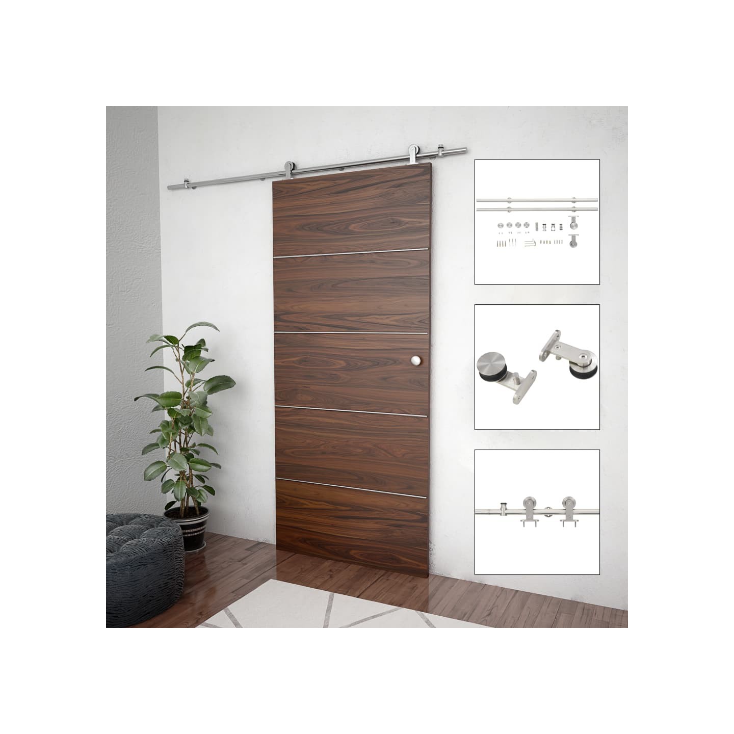 Kit fixation porte coulissante 183 cm Acier inoxydable Argenté