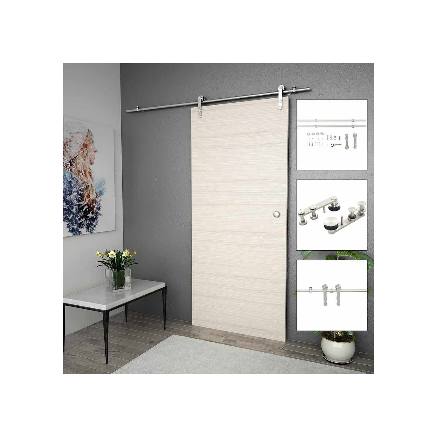Kit fixation porte coulissante 183 cm Acier inoxydable Argenté