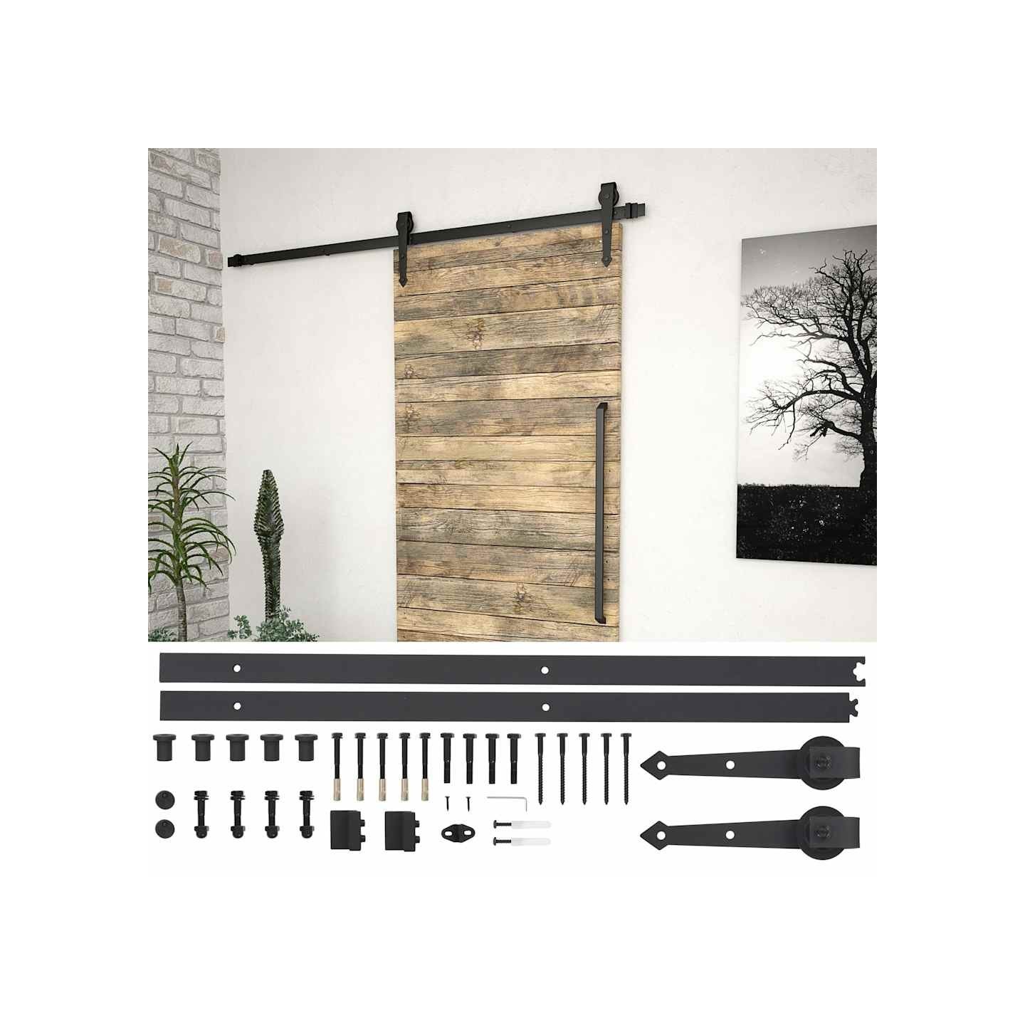 Kit de quincaillerie de porte coulissante 183 cm Acier Noir
