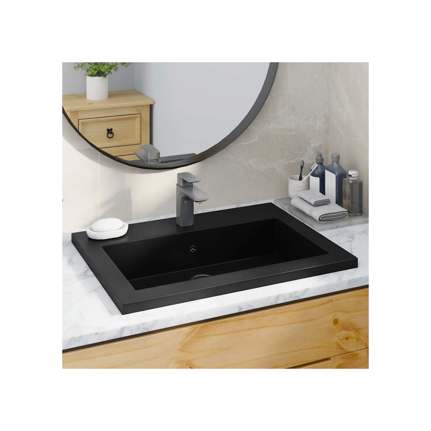 Lavabo en granit 600 x 450 x 120 mm Noir
