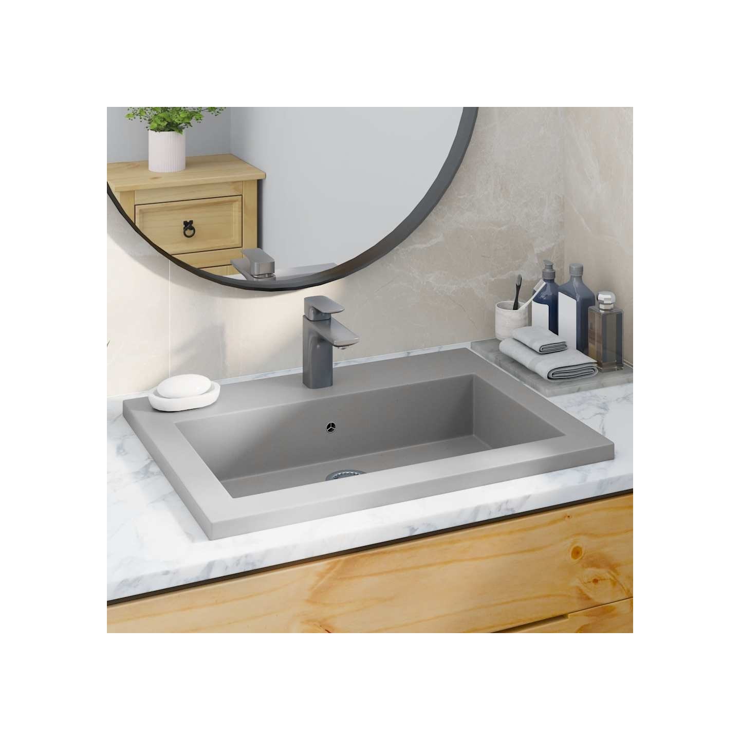 Lavabo en granit 600 x 450 x 120 mm Gris