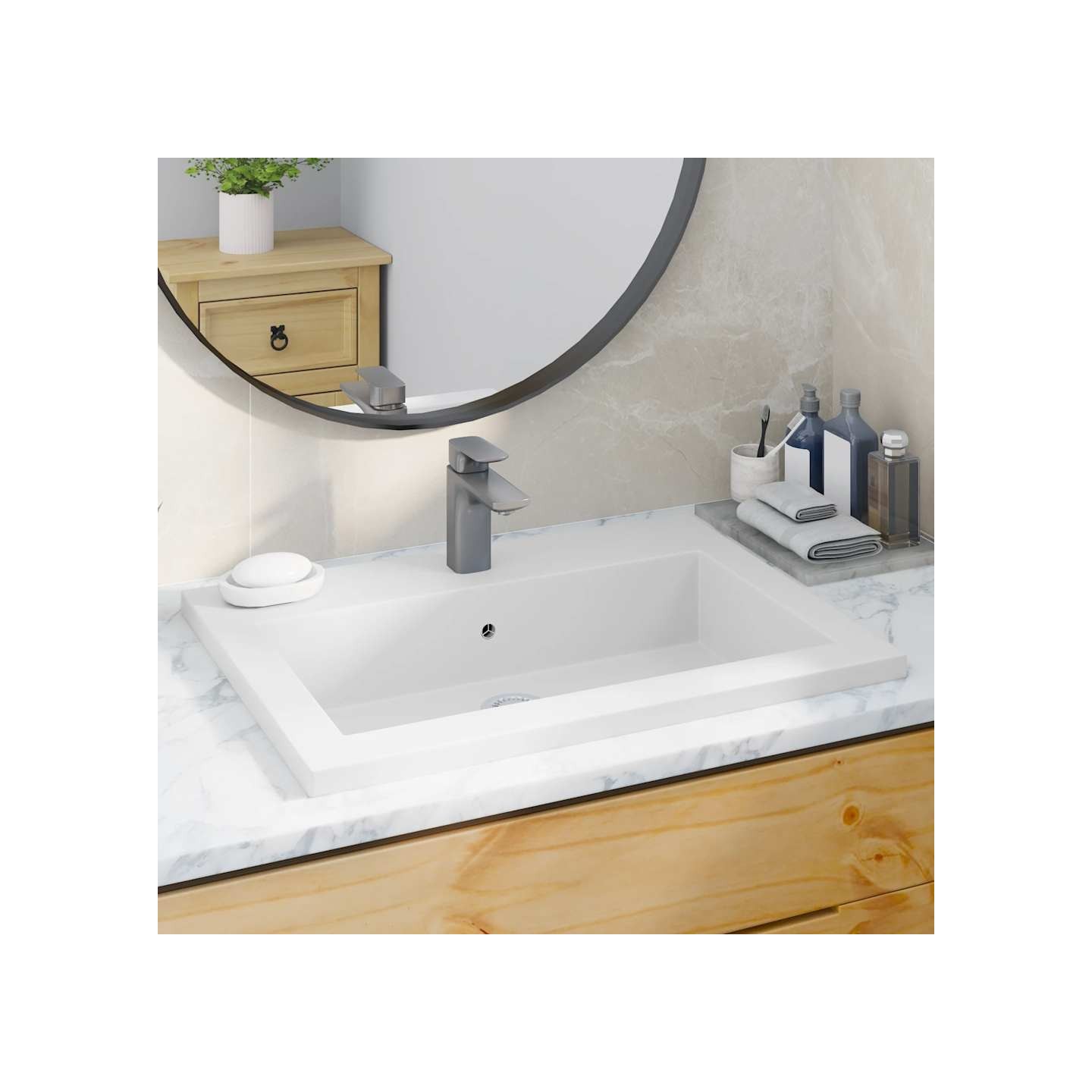 Lavabo en granit 600 x 450 x 120 mm Blanc
