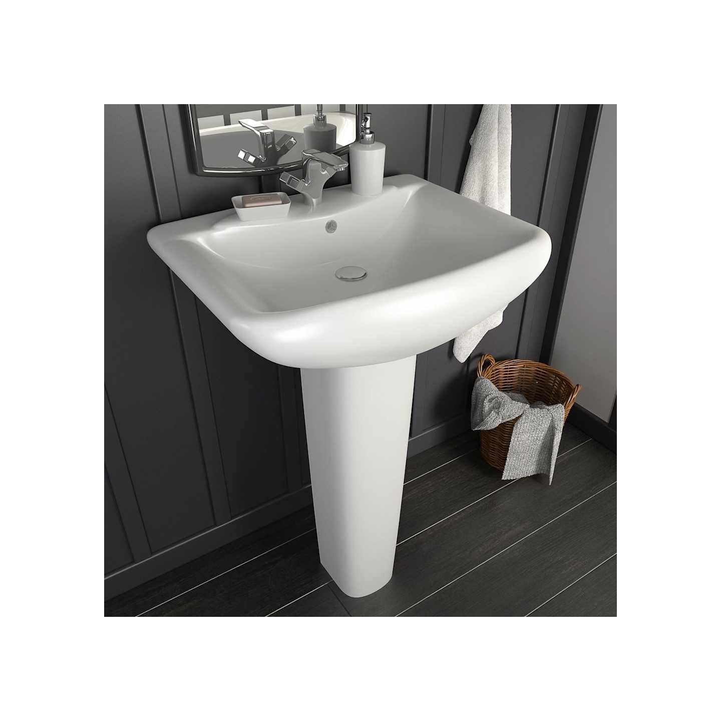 Lavabo autoportant avec socle Céramique Blanc 580x470x200 mm