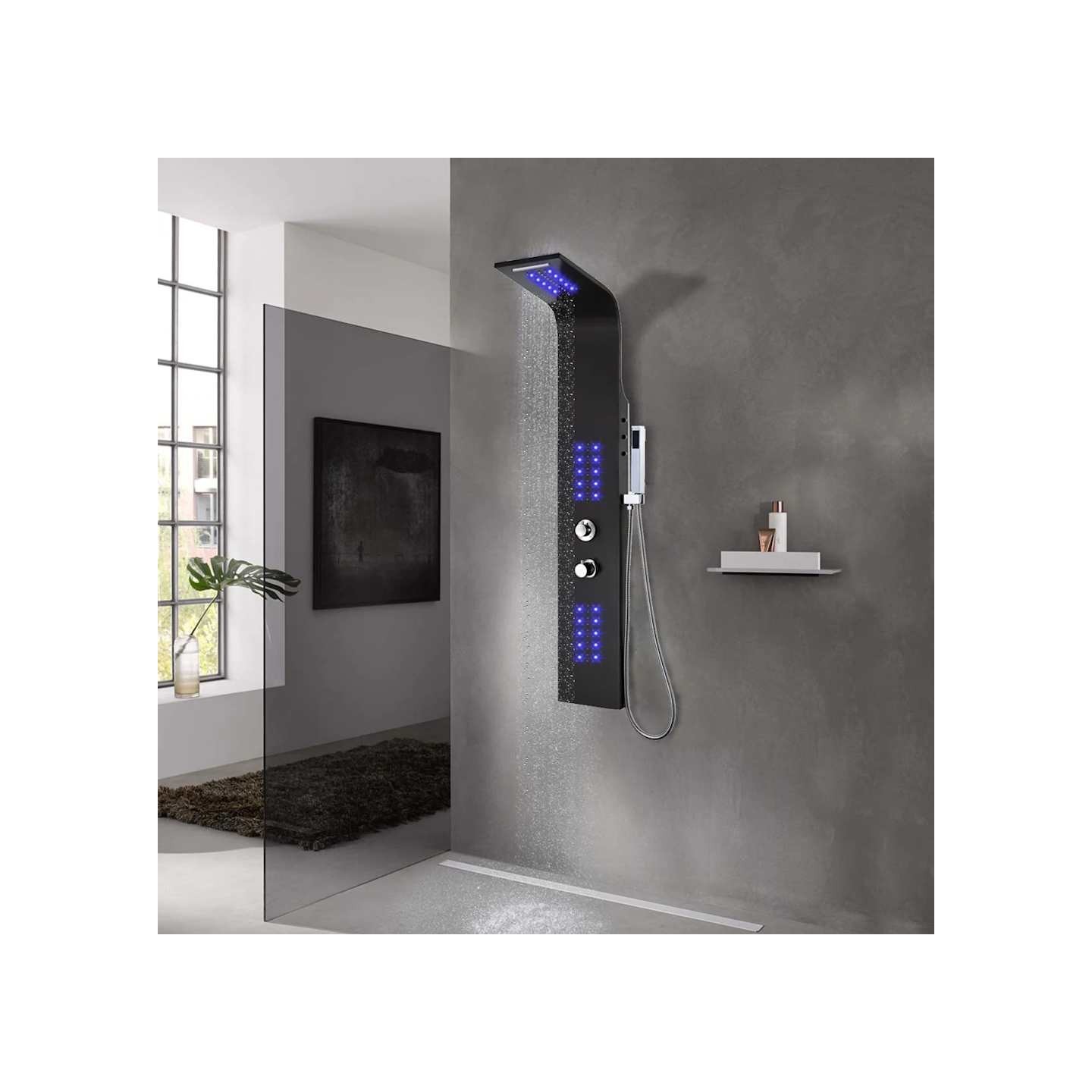 Panneau de douche aluminium 20x44x130 cm noir