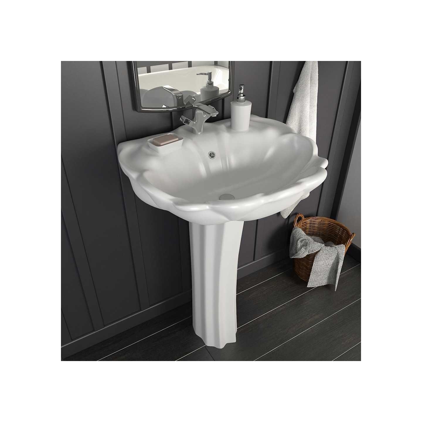 Lavabo autoportant avec socle Céramique Blanc 580x510x200 mm