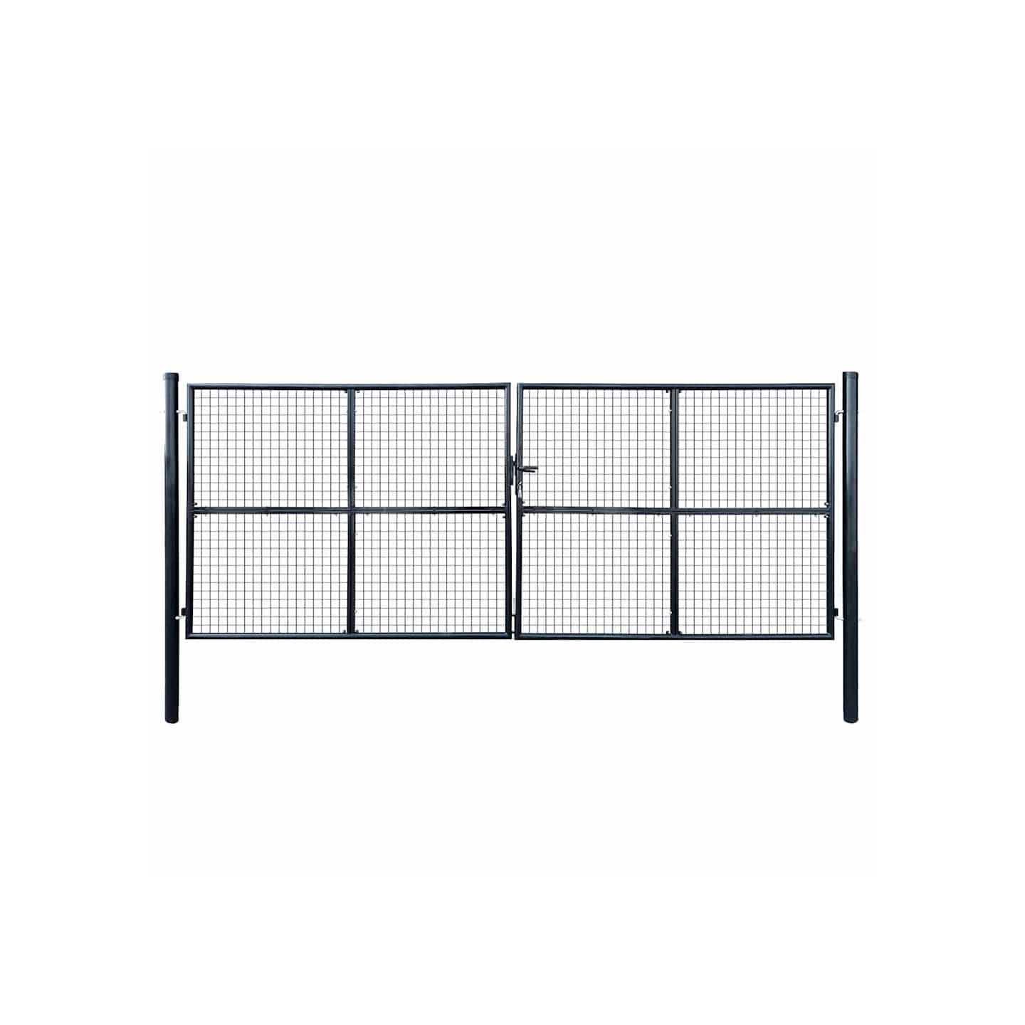 Portail de jardin grillagé en acier galvanisé gris 400 x 150 cm