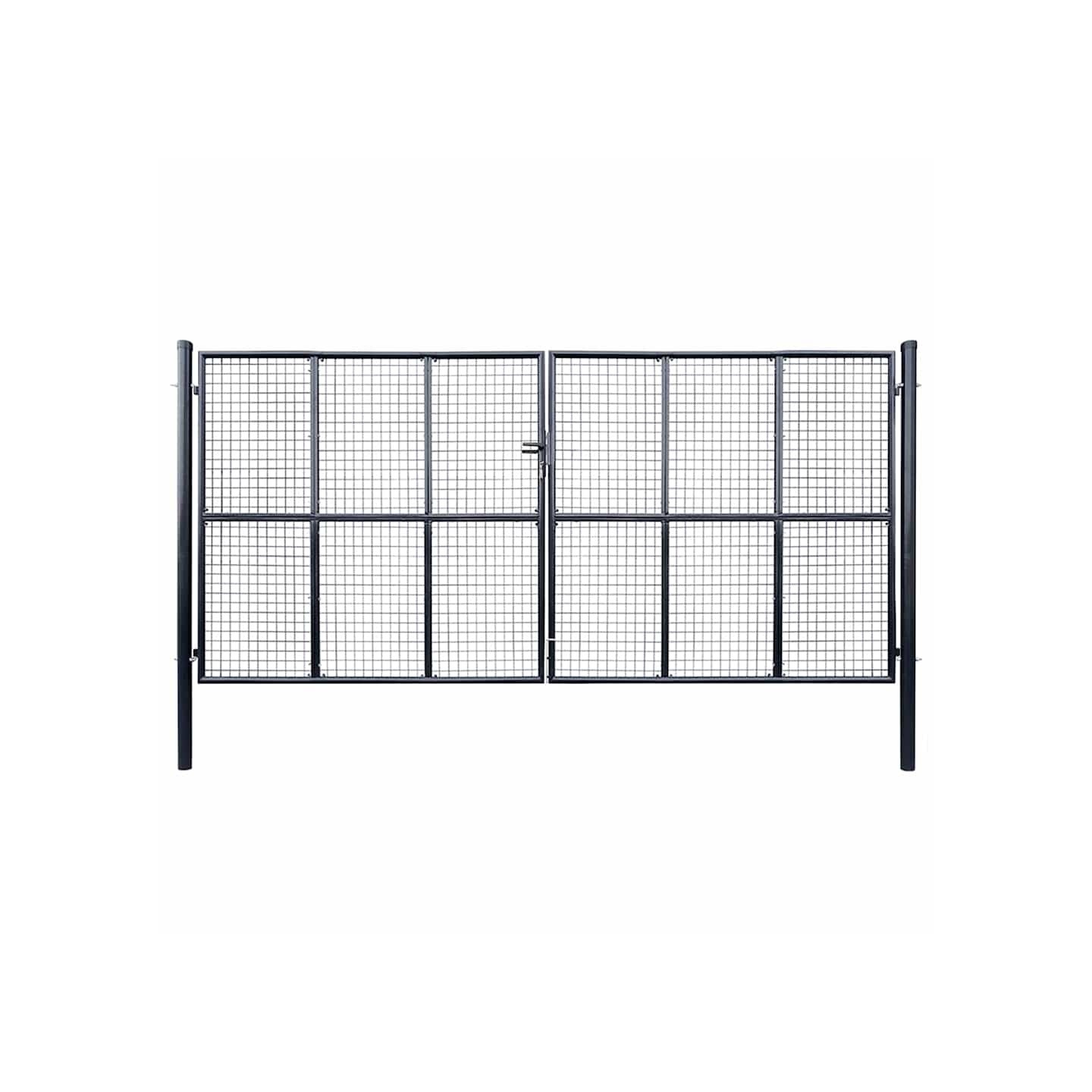 Portail de jardin grillagé en acier galvanisé gris 400 x 175 cm