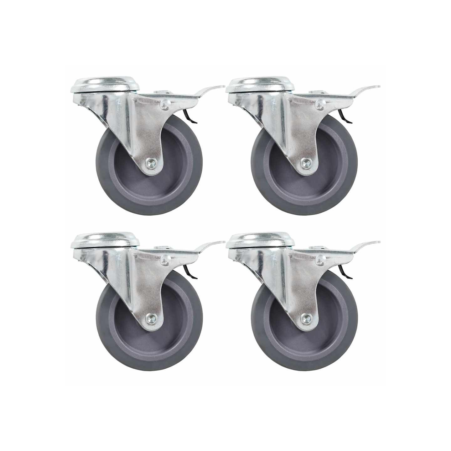 4 pcs Roulettes pivotantes à trou de boulon à double frein 75mm