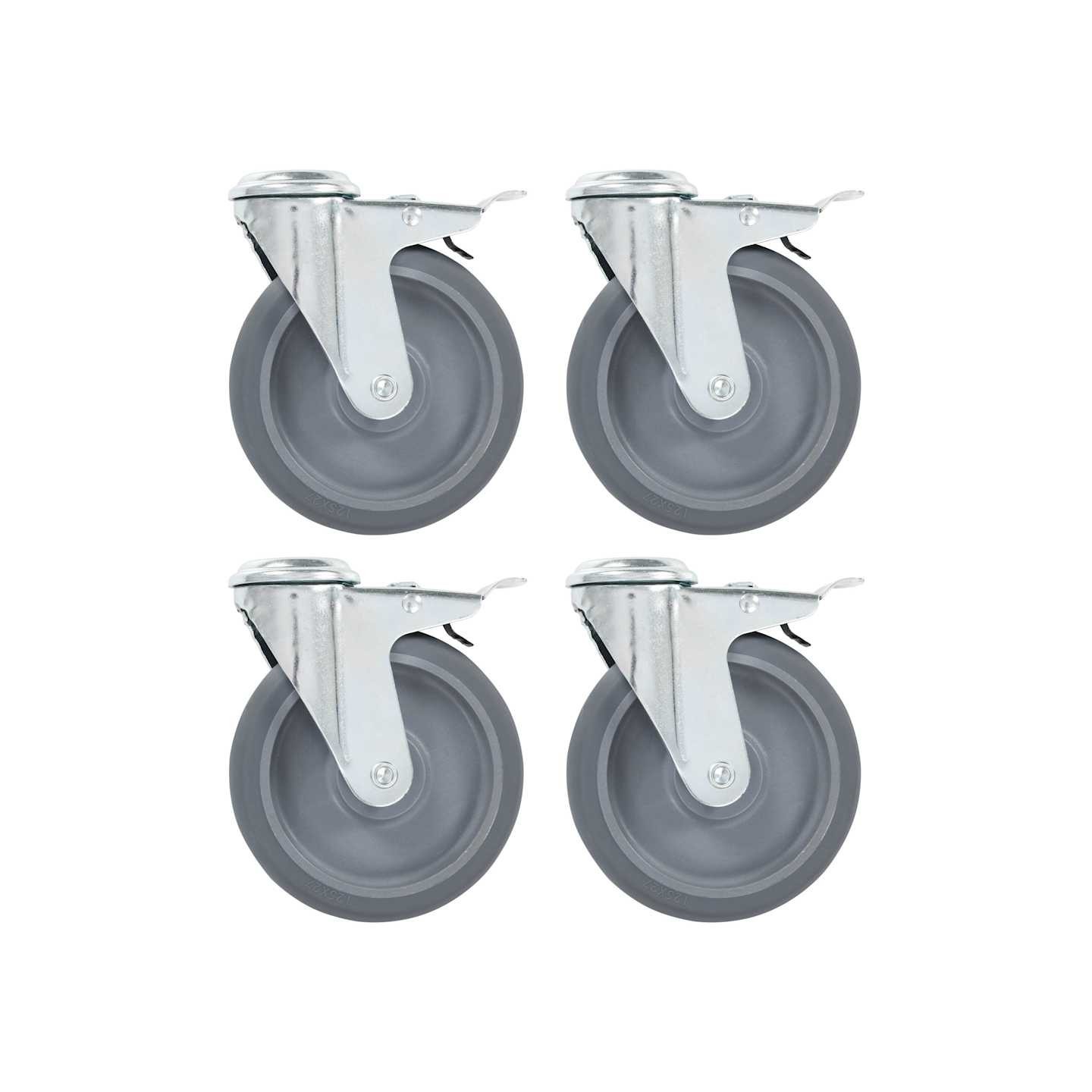 4pcs Roulettes pivotantes à trou de boulon à double frein 125mm
